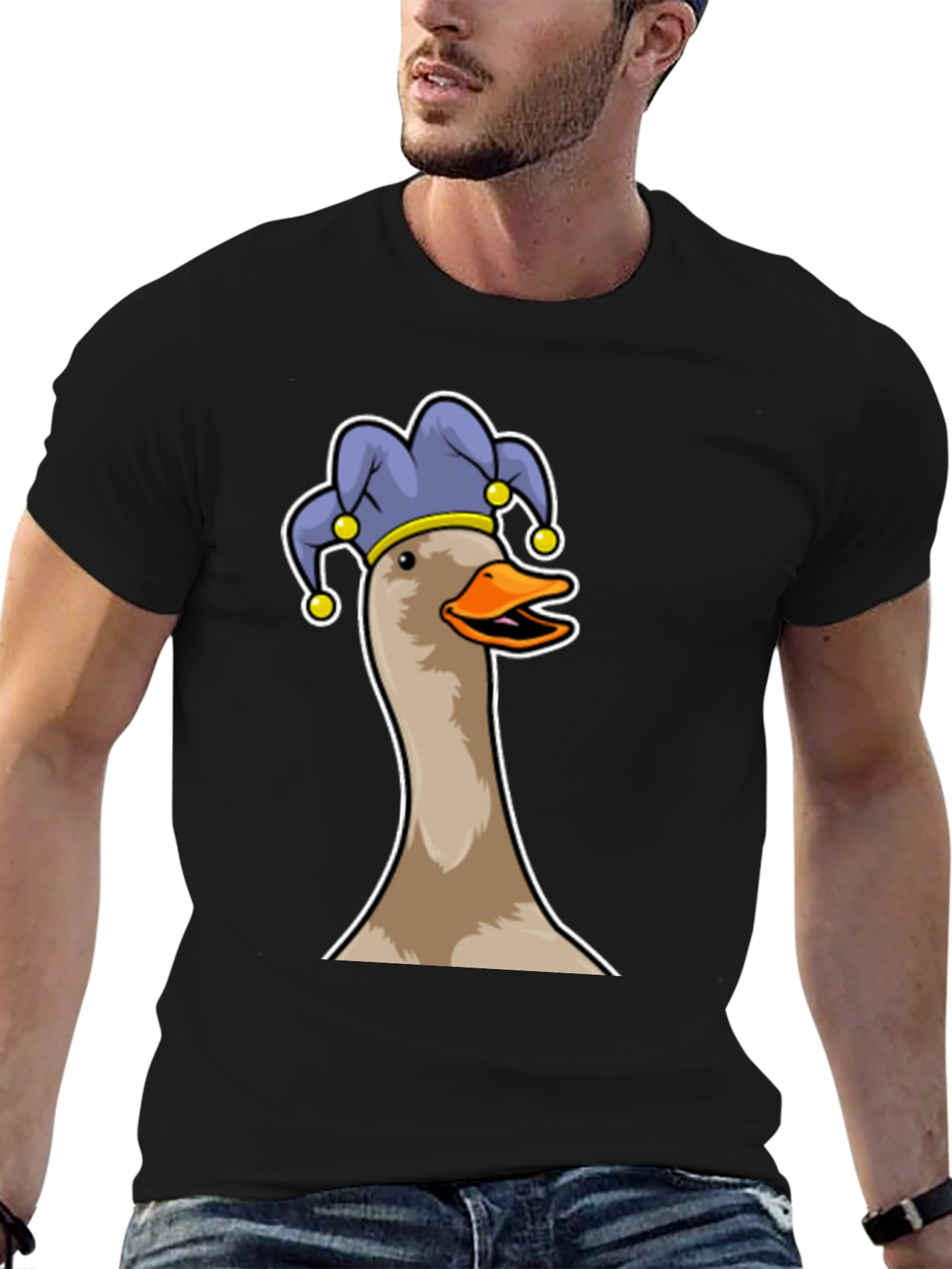 Black Goose Jester T-Shirt - Funny Cartoon Tee view 6