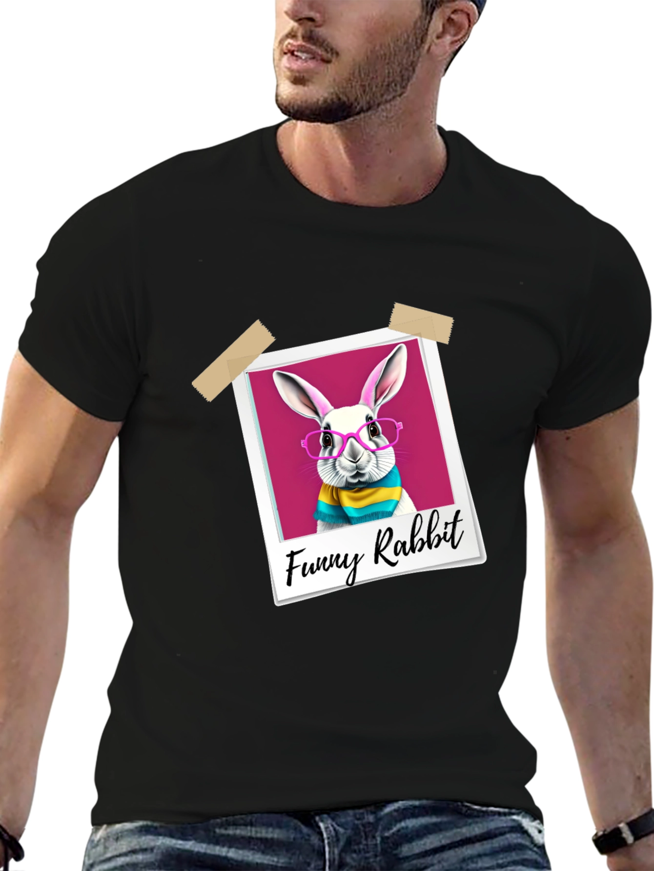 Black Funny Rabbit Graphic T-Shirt view 6
