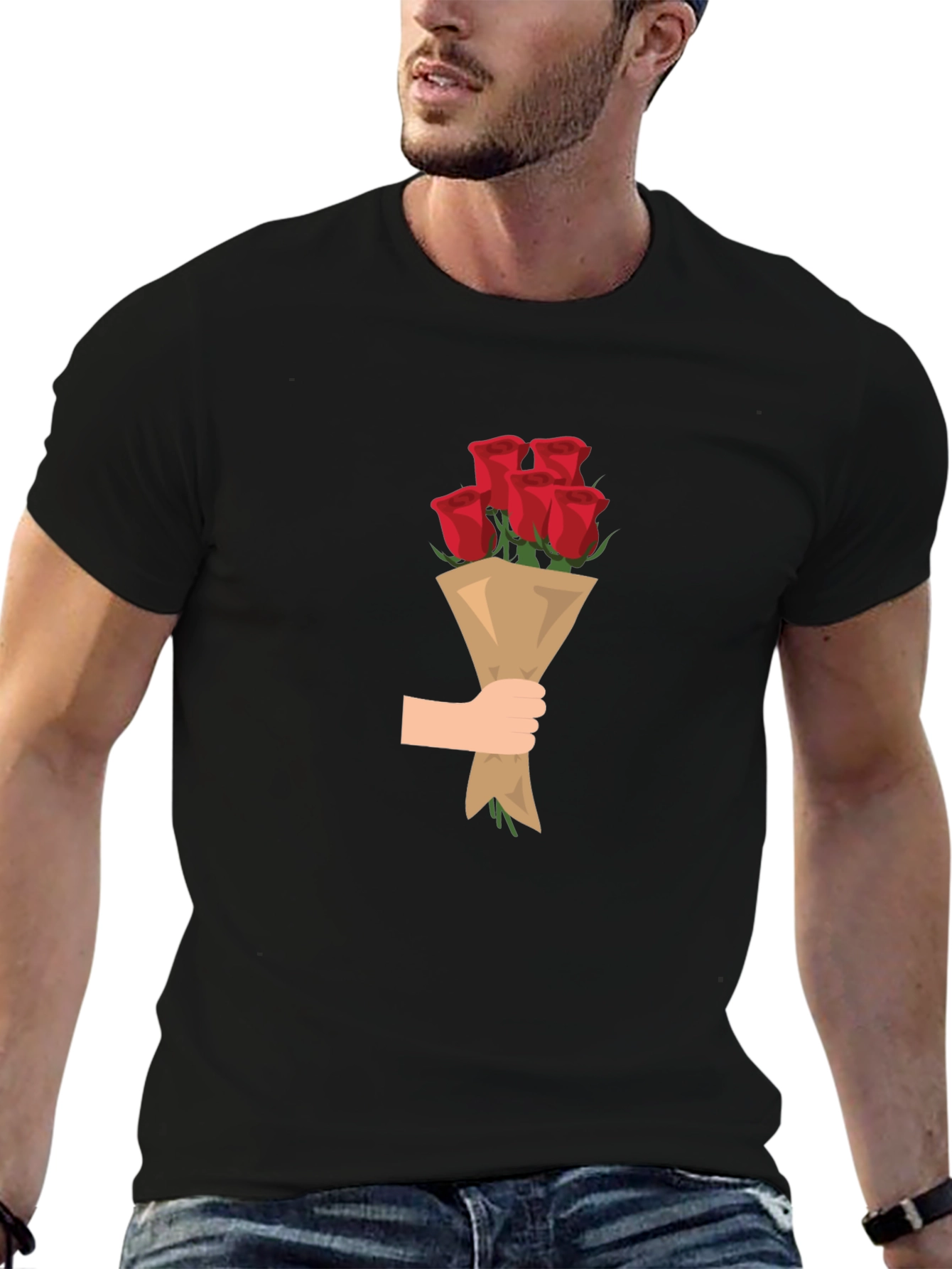 Black Black T-Shirt with Roses Bouquet Graphic view 6