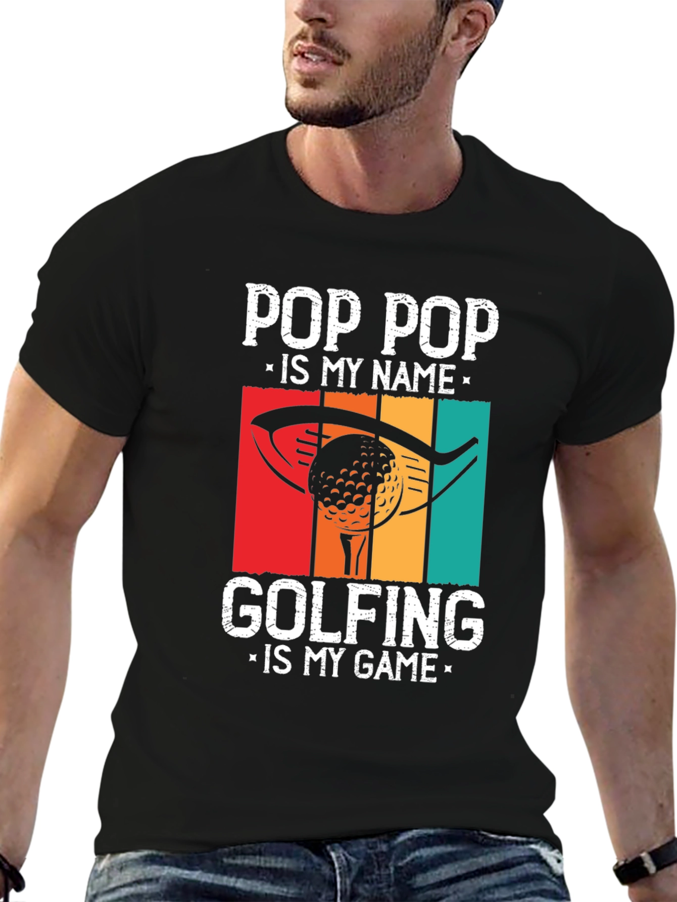 Black Pop Pop Golfing T-Shirt - Funny Grandpa Gift view 6