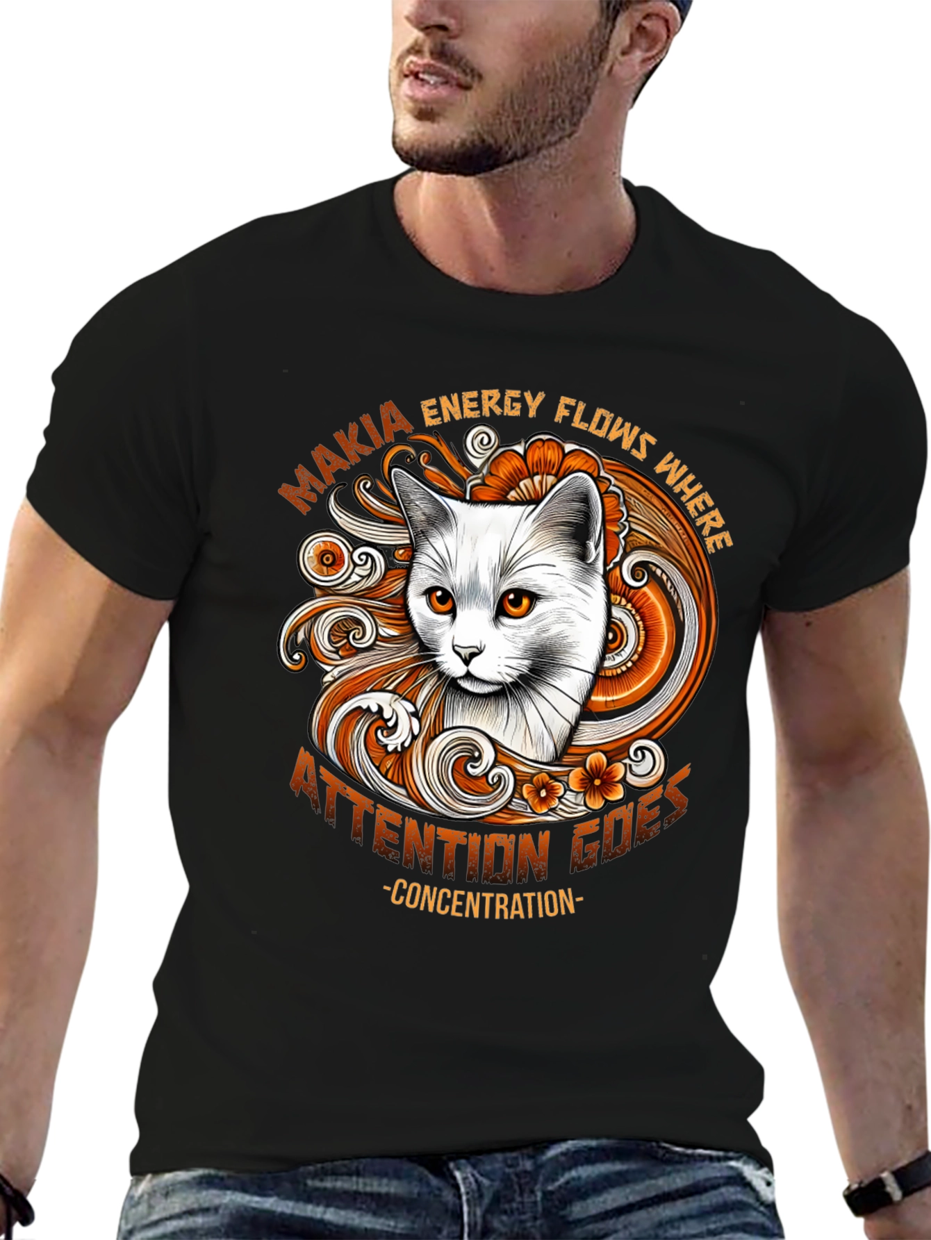 Black Cat Energy Flows T-Shirt view 6