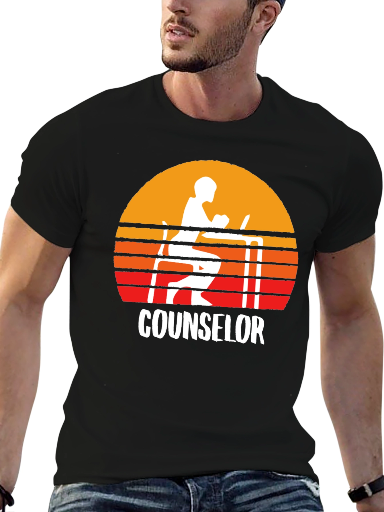 Black Counselor Sunset Graphic T-Shirt view 6