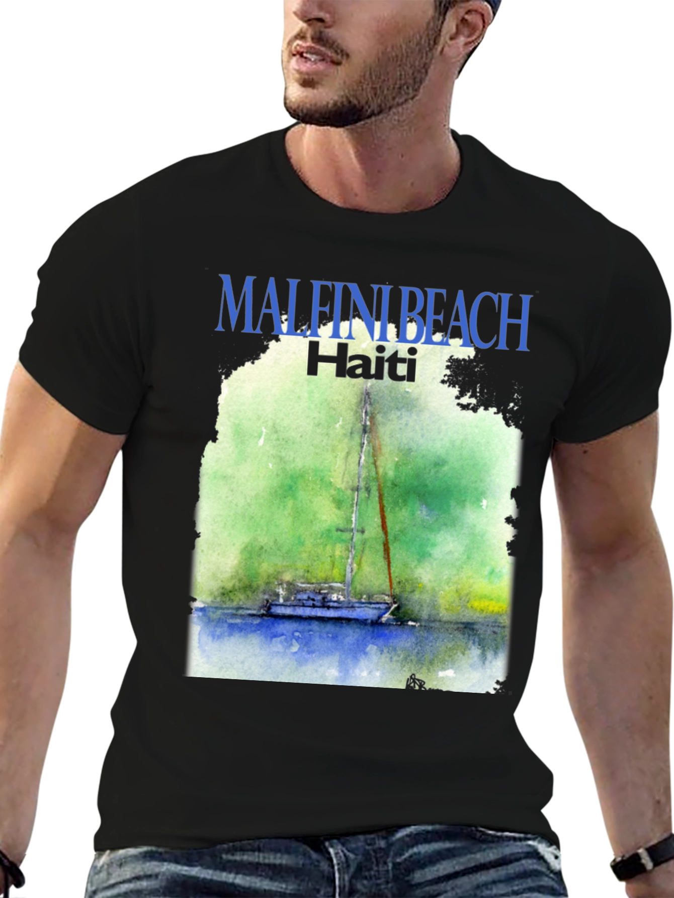Black Malfini Beach Haiti T-Shirt - Sailboat Graphic Tee view 6