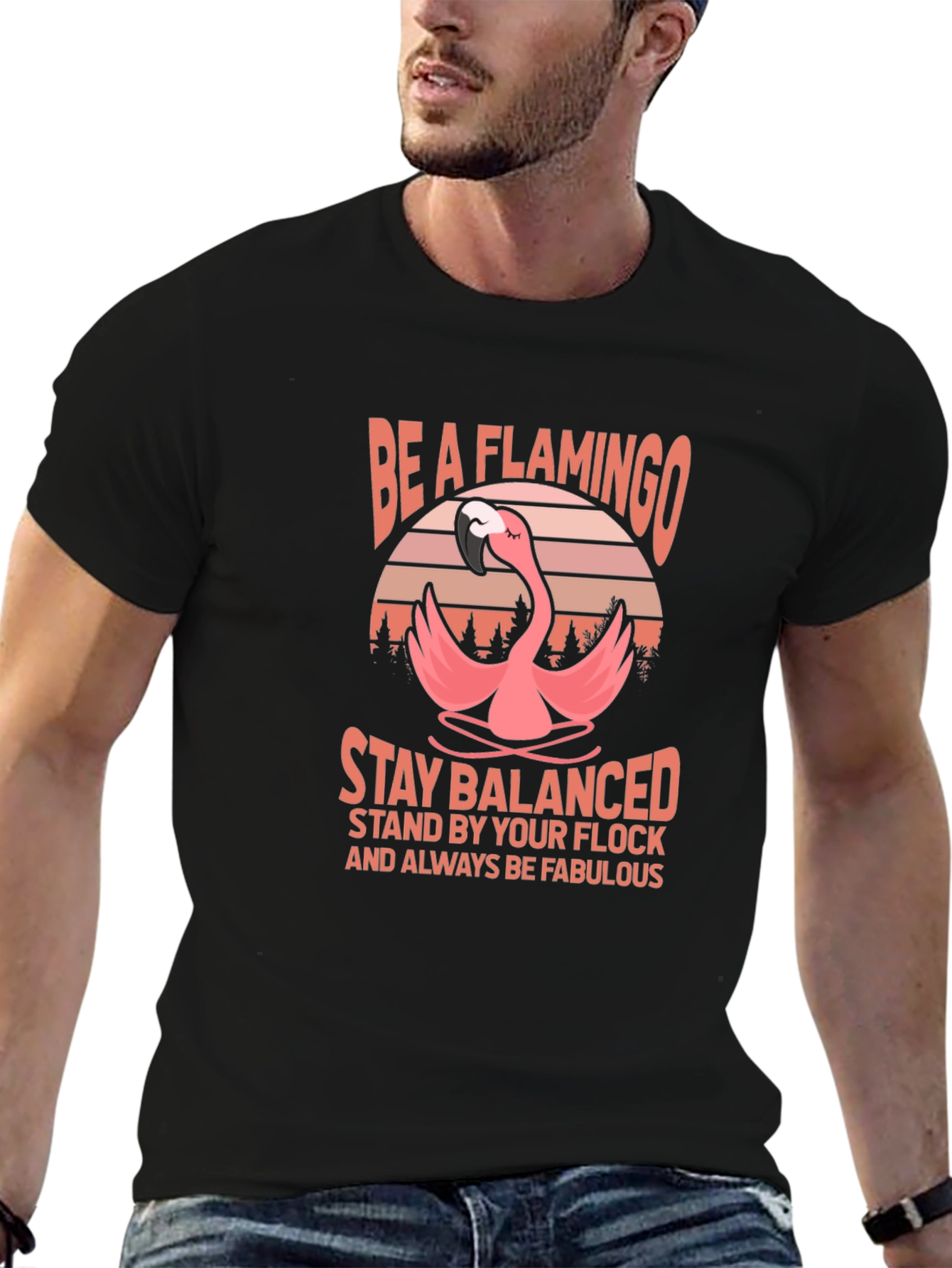 Black Be A Flamingo T-Shirt - Stay Balanced view 6