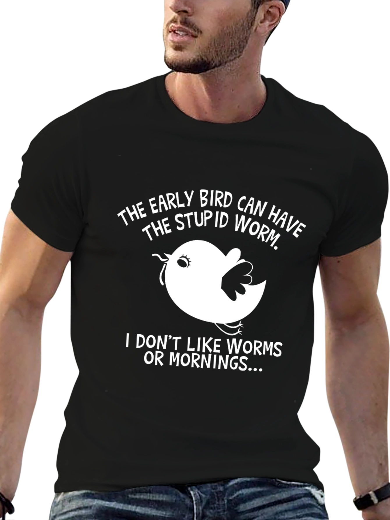 Black Early Bird Graphic Tee - Funny Slogan T-Shirt view 6