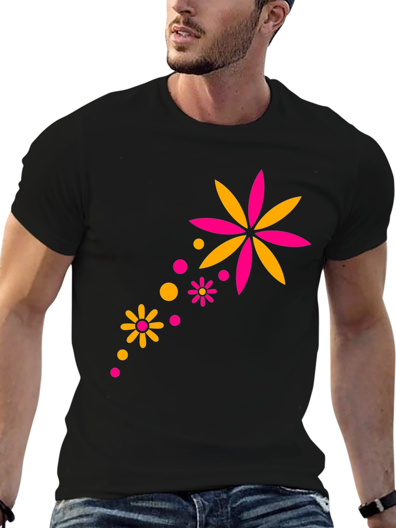 Black Floral Burst Black Tee - Trendy Graphic Print view 6