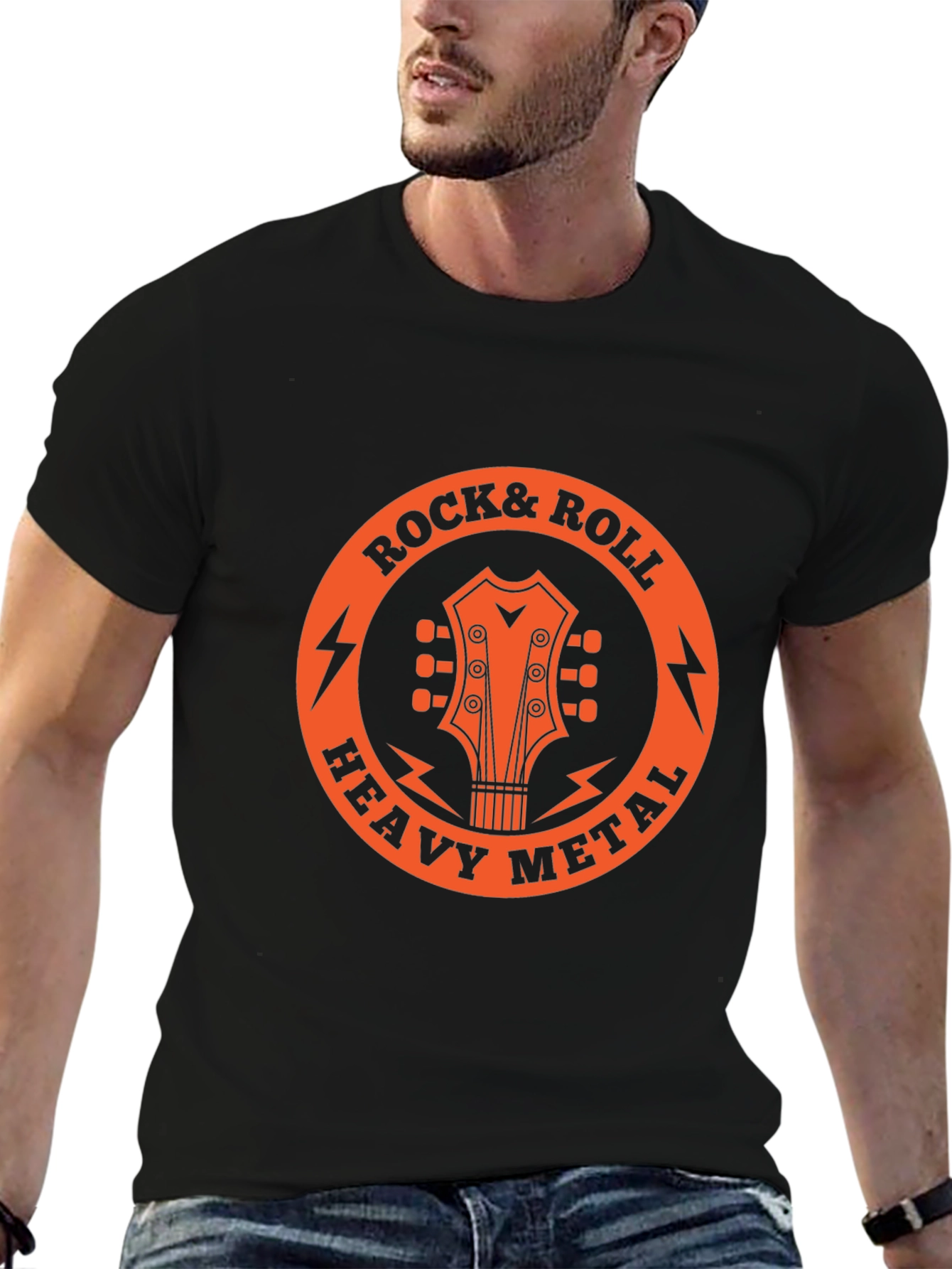 Black Rock & Roll Heavy Metal Guitar T-Shirt view 6