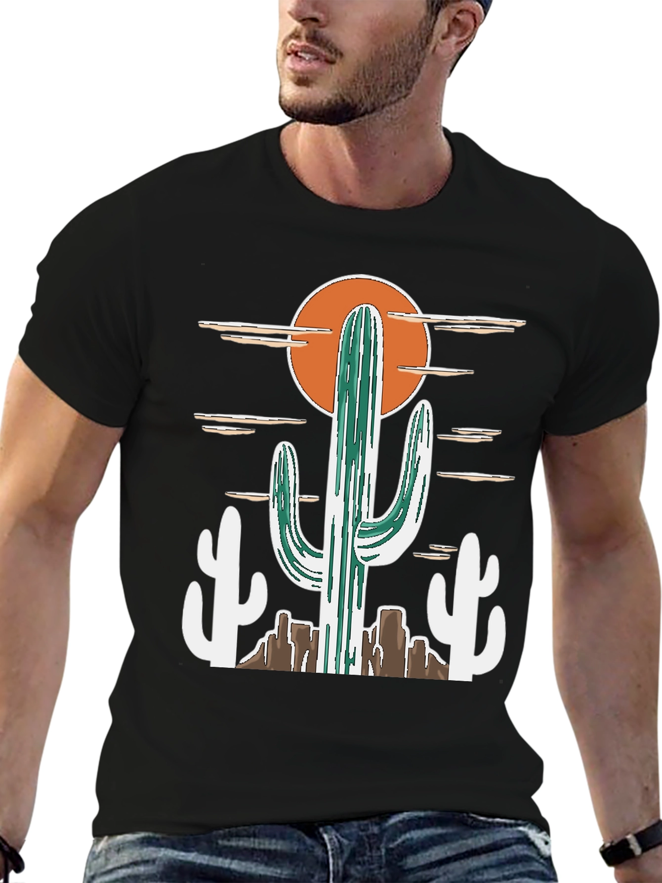 Black Desert Cactus Graphic Tee - Western Style Cotton T-Shirt view 6