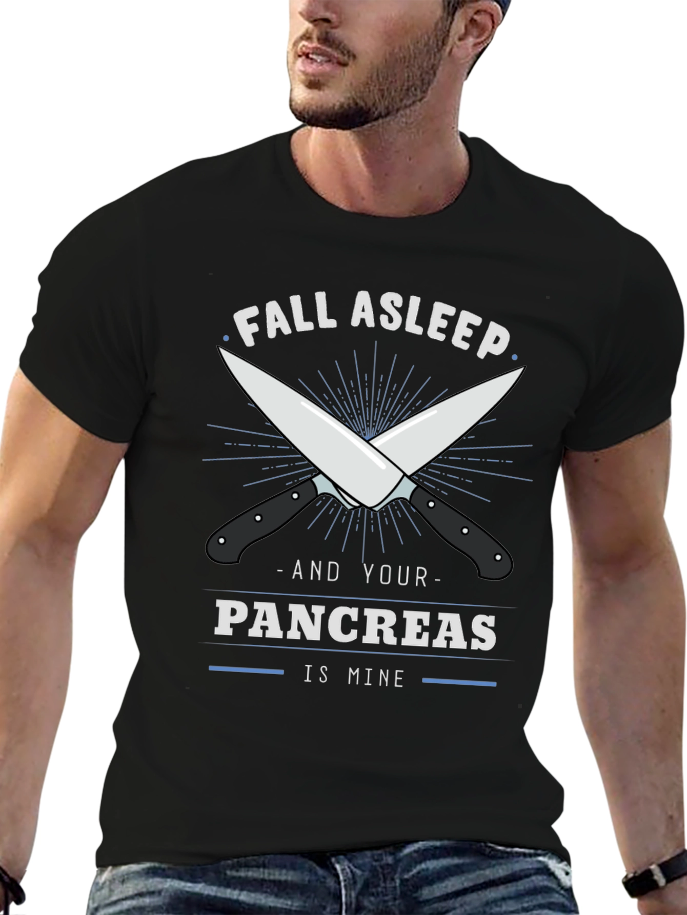 Black Fall Asleep Pancreas T-Shirt - Funny Anatomical Humor view 6
