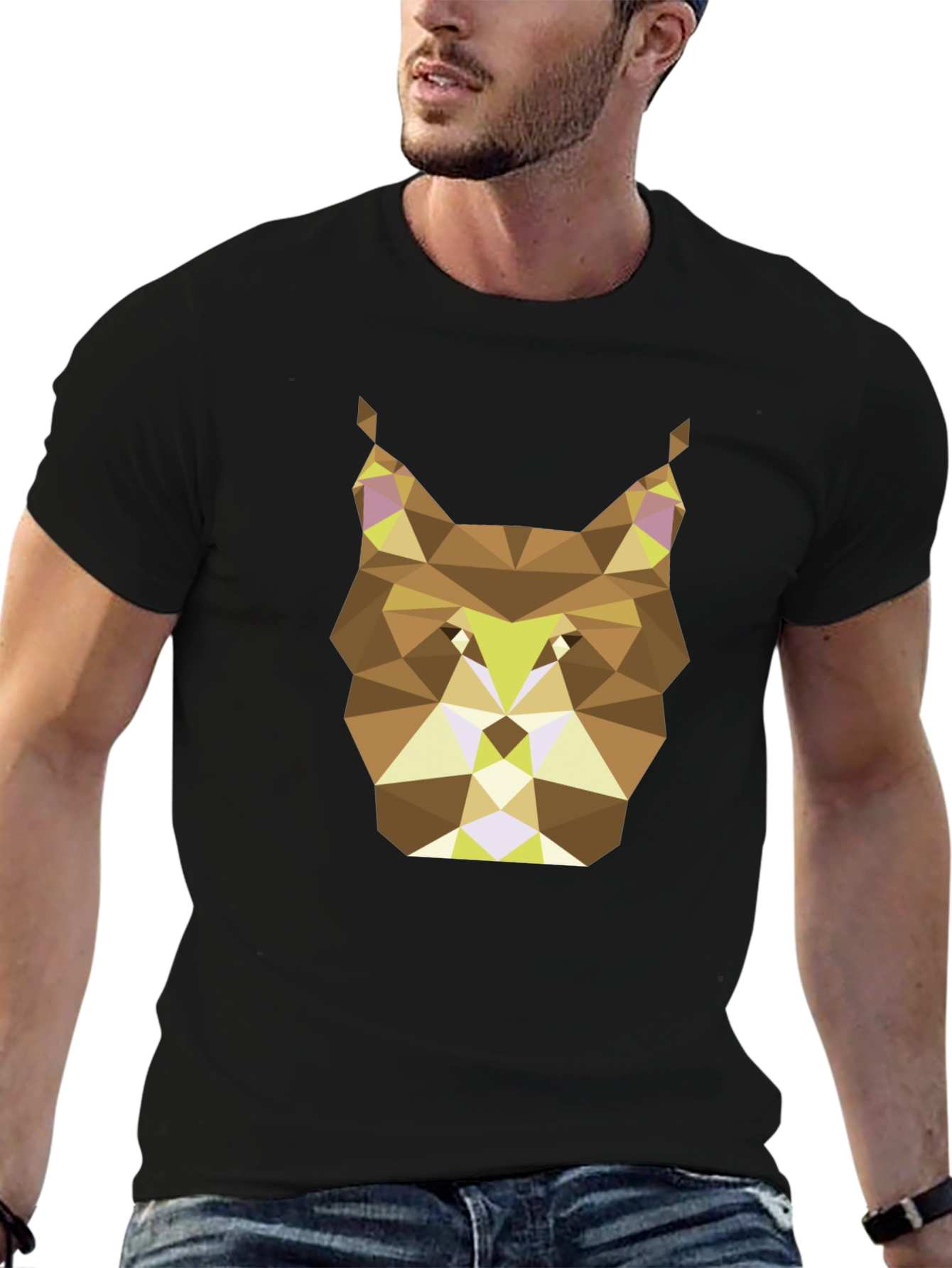 Black Geometric Lynx Graphic T-Shirt - Black view 6