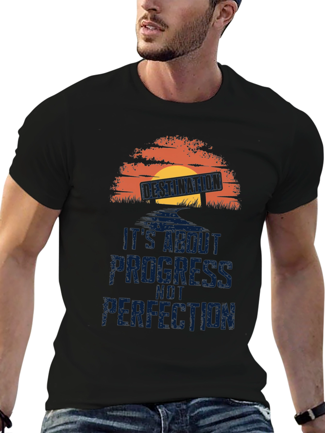Black Progress Not Perfection T-Shirt - Motivational Graphic Tee view 6