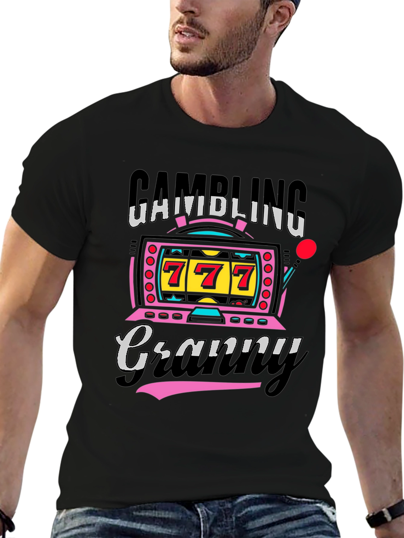 Black Gambling Granny Graphic Tee - Lucky 7s Casino Shirt view 6