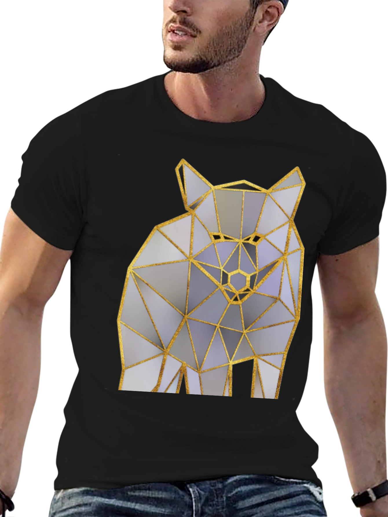 Black Geometric Wolf Graphic Tee - Modern Art Shirt view 6
