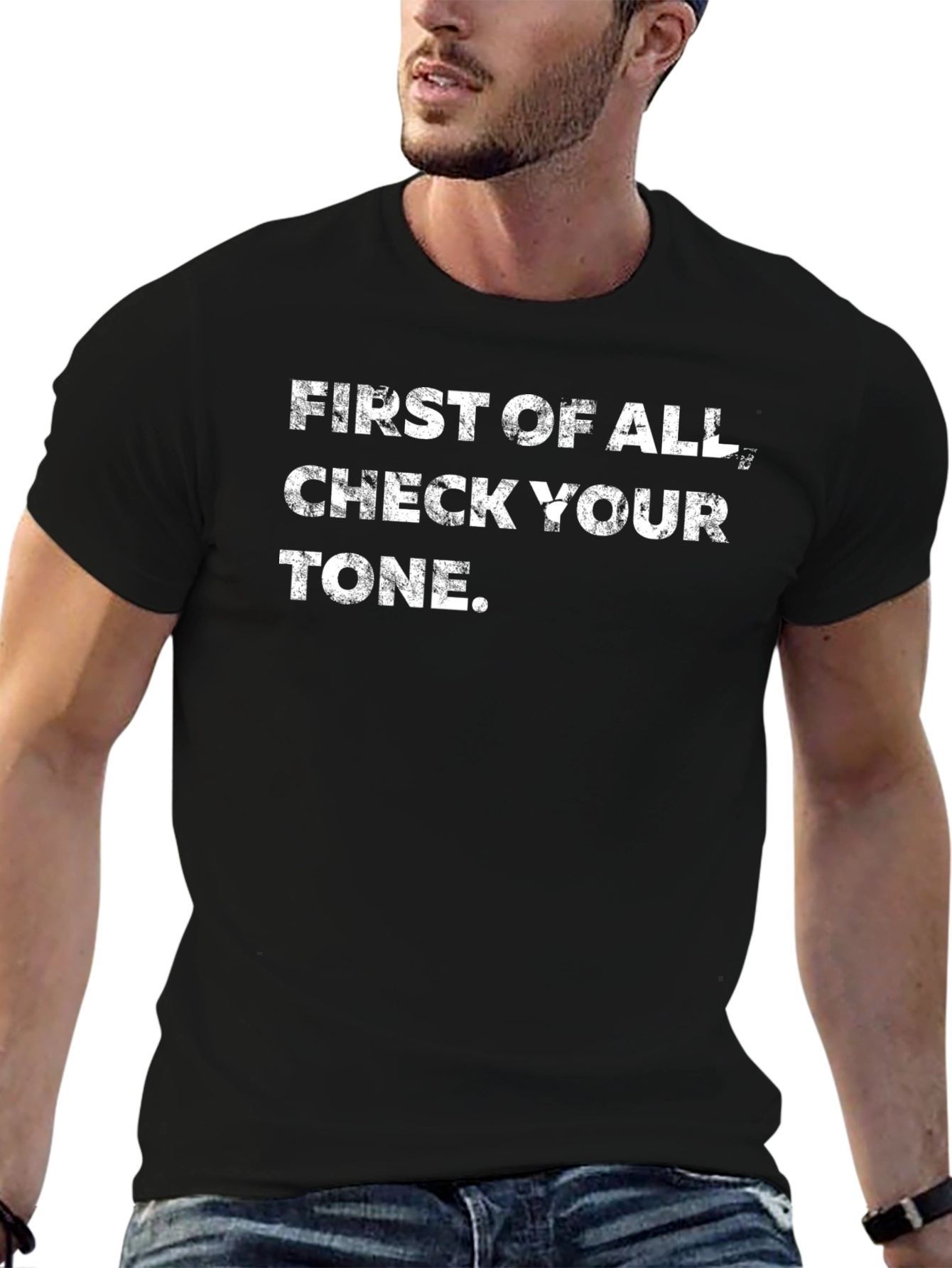 Black Check Your Tone Graphic Tee - Funny Sarcastic Statement Shirt view 6