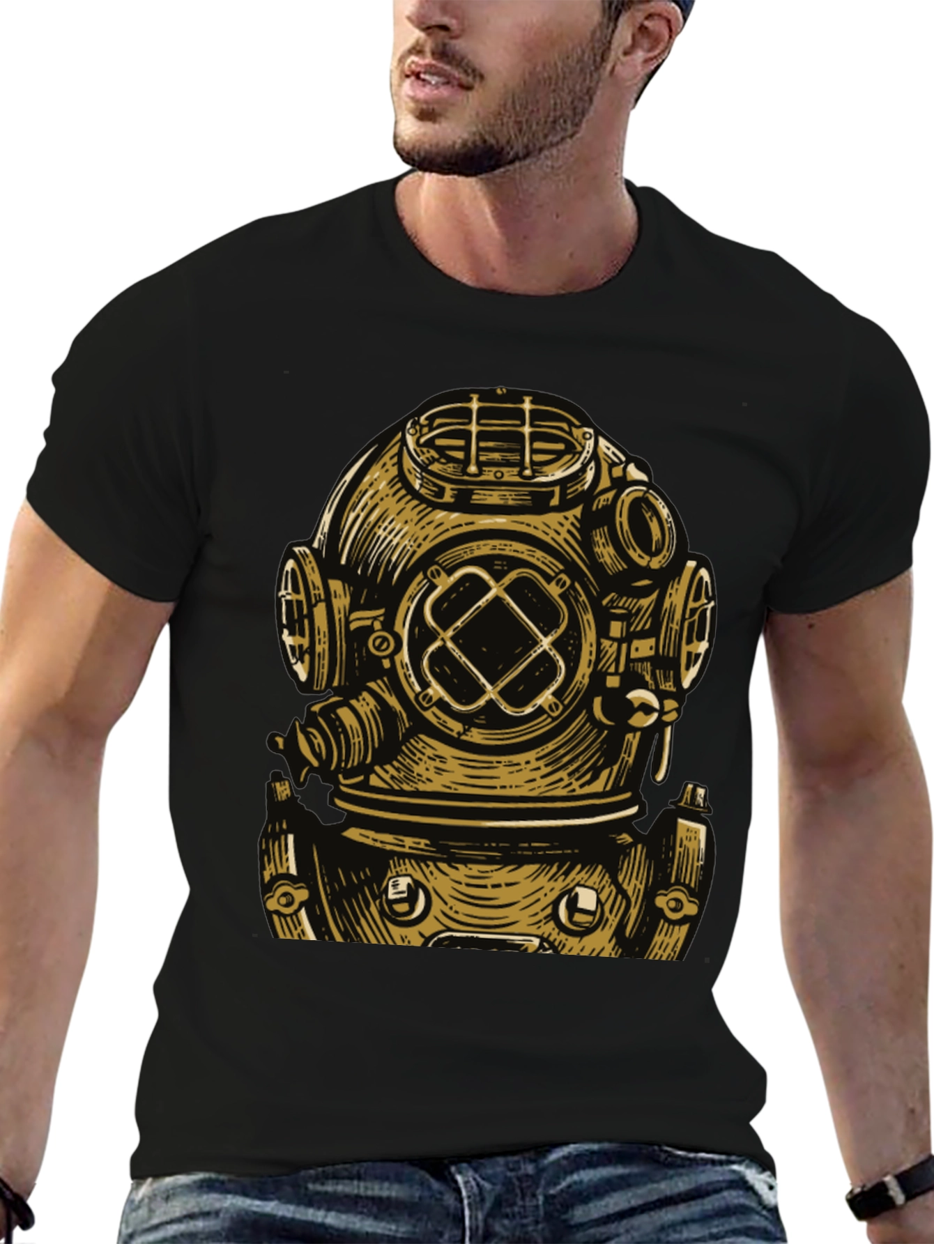 Black Diver Helmet Graphic Tee - Vintage Style view 6