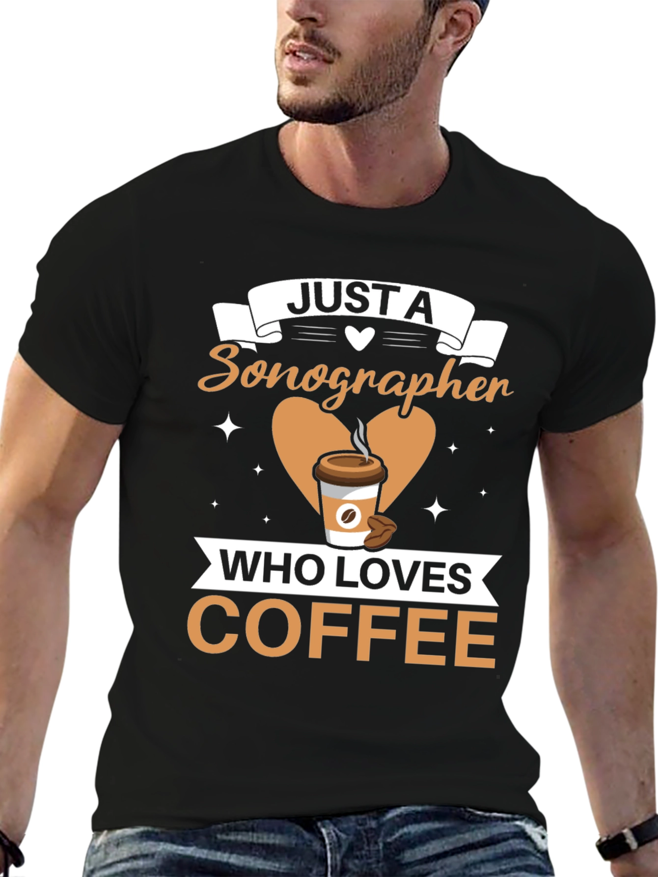 Black Sonographer Coffee Lover T-Shirt - Funny Graphic Tee view 6