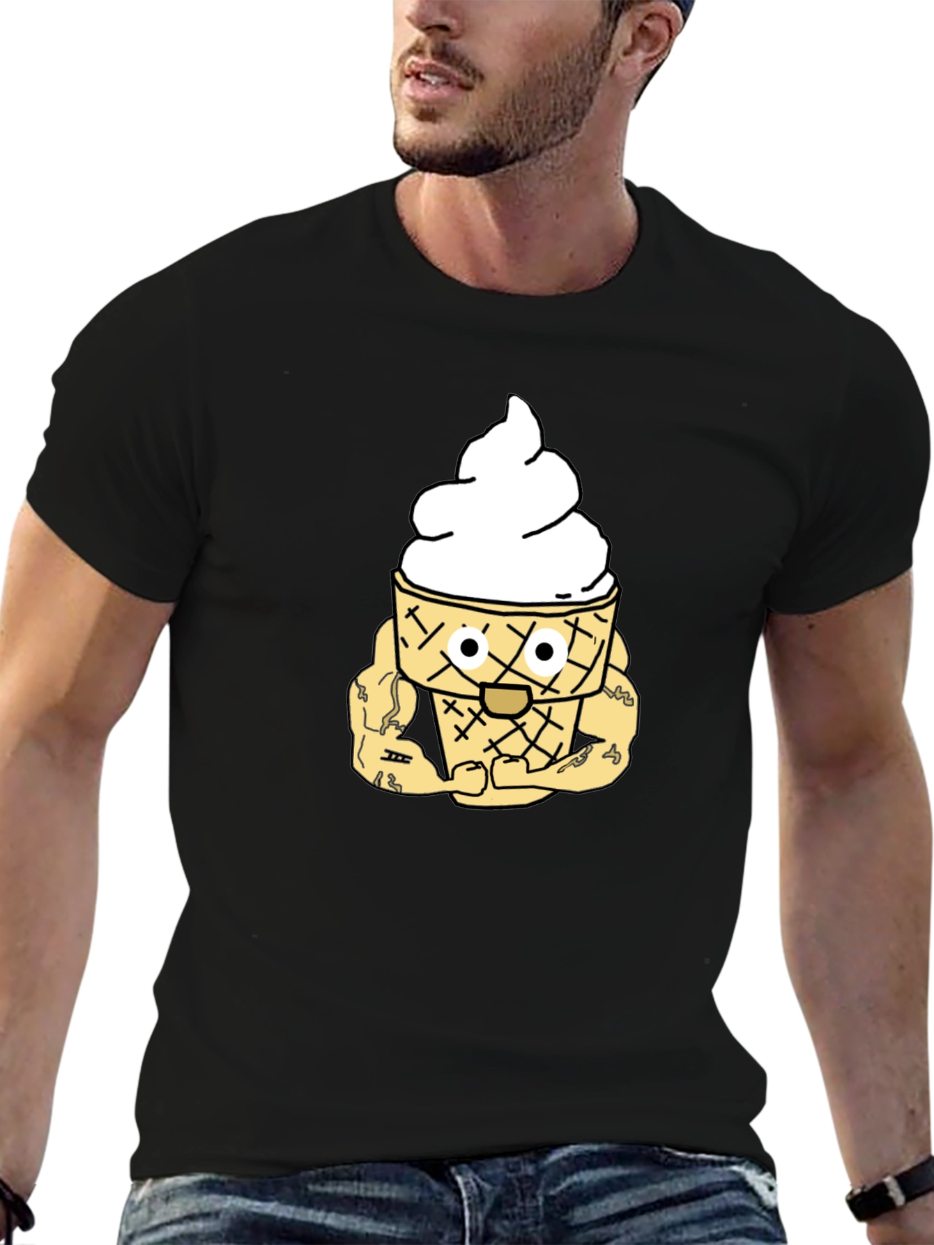 Black Ice Cream Cone Cartoon Graphic T-Shirt view 6