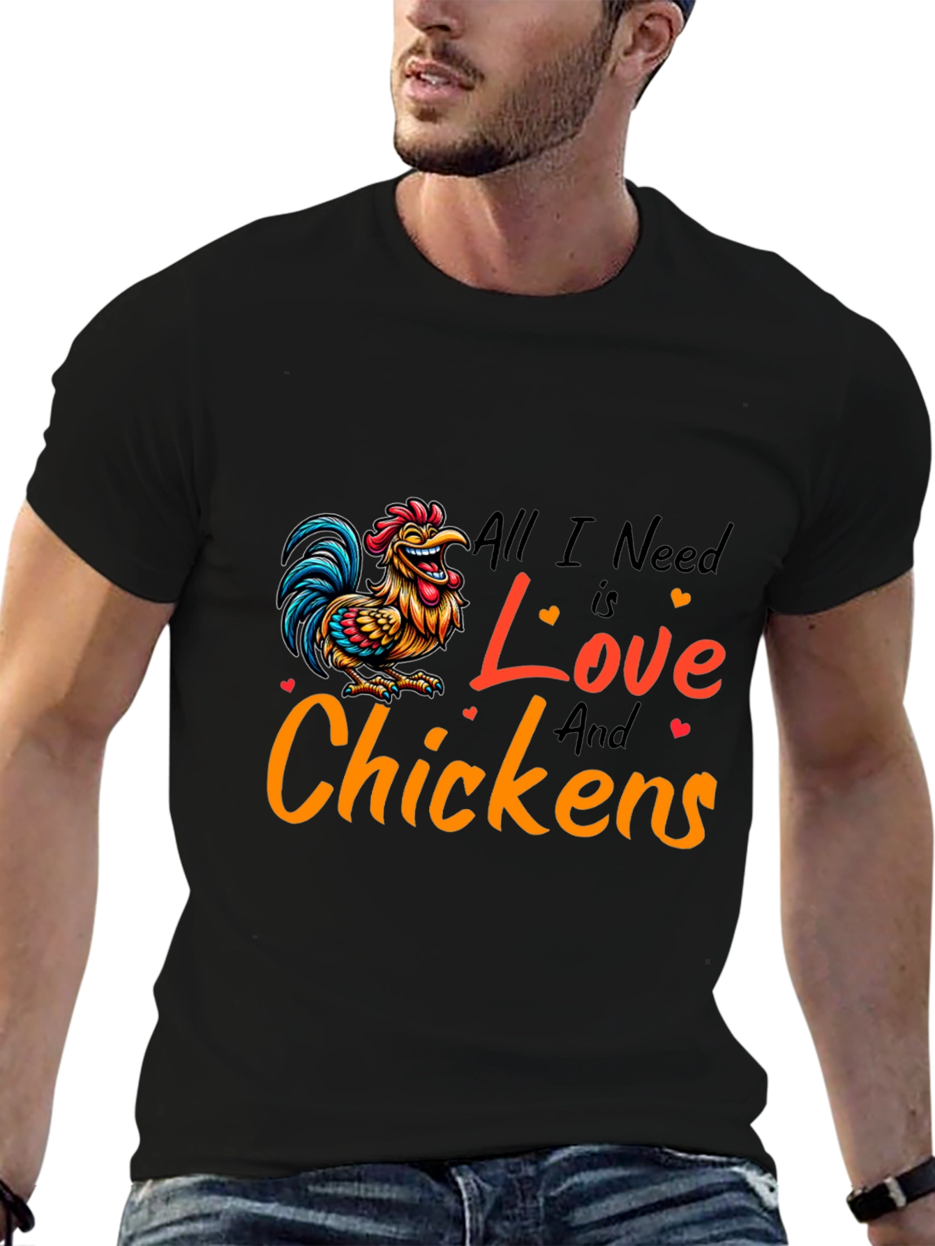Black All I Need is Love and Chickens T-Shirt view 6