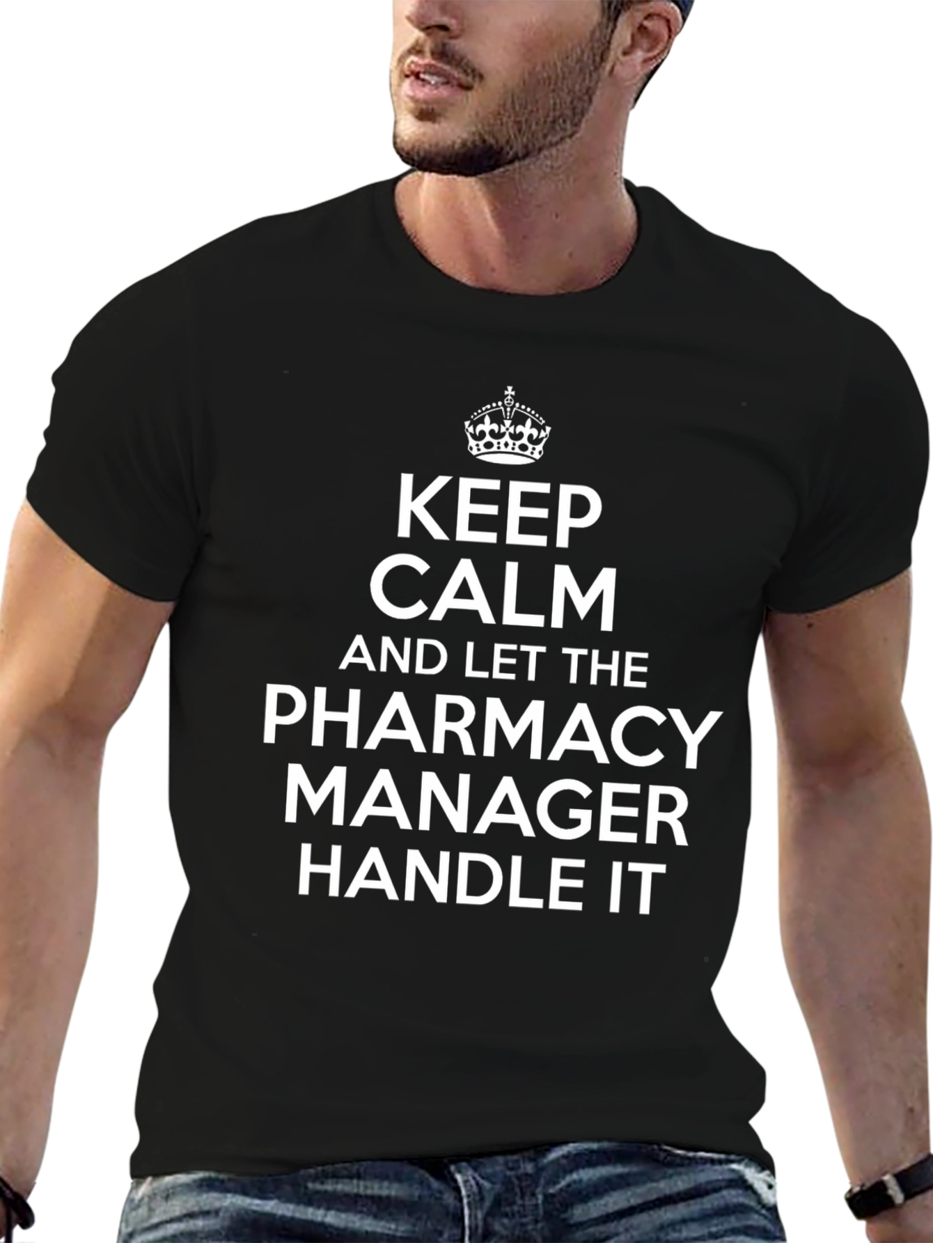 Black Keep Calm Pharmacy Manager T-Shirt view 6