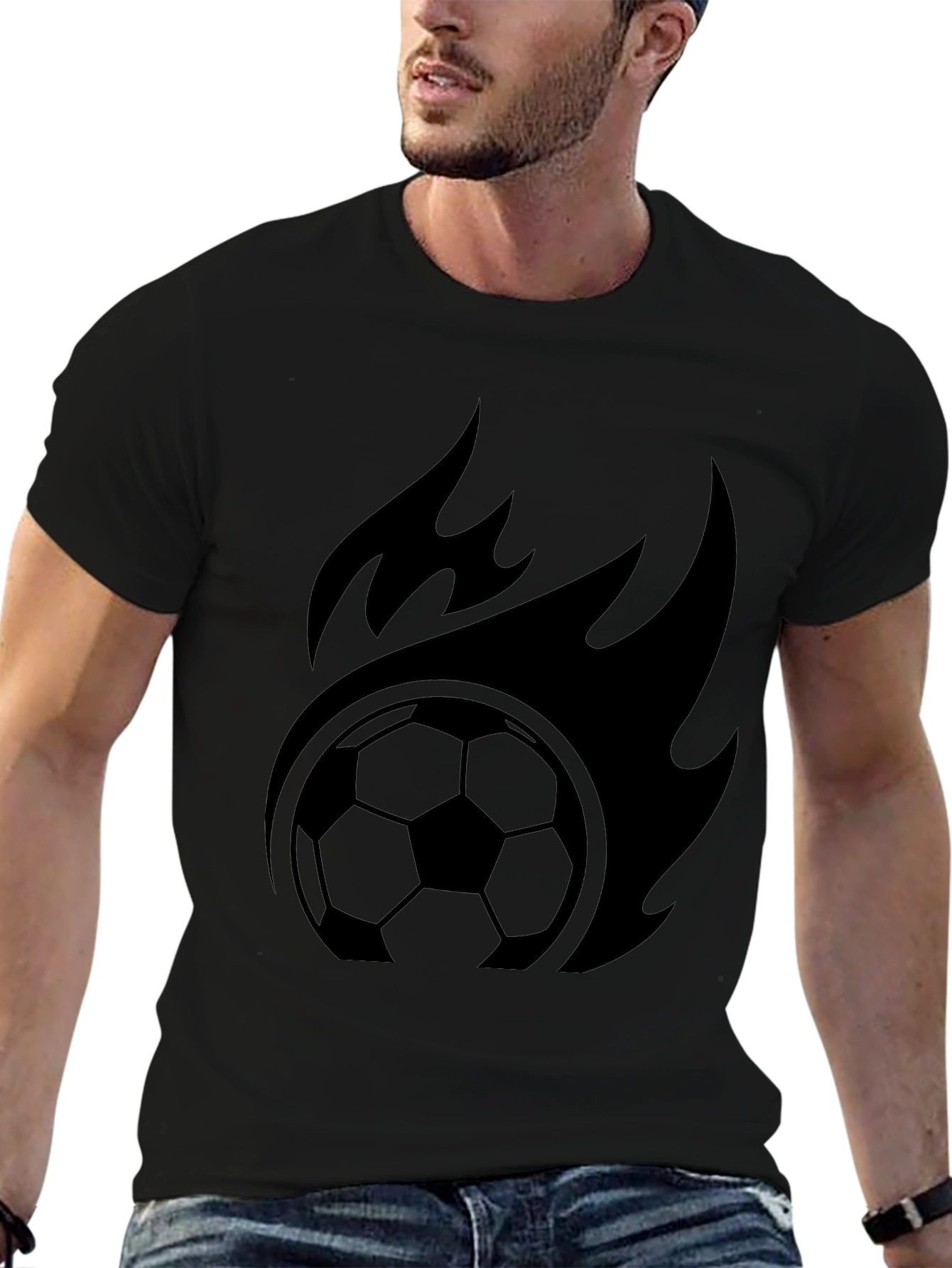 Black Flaming Soccer Ball Graphic Tee - Black view 6