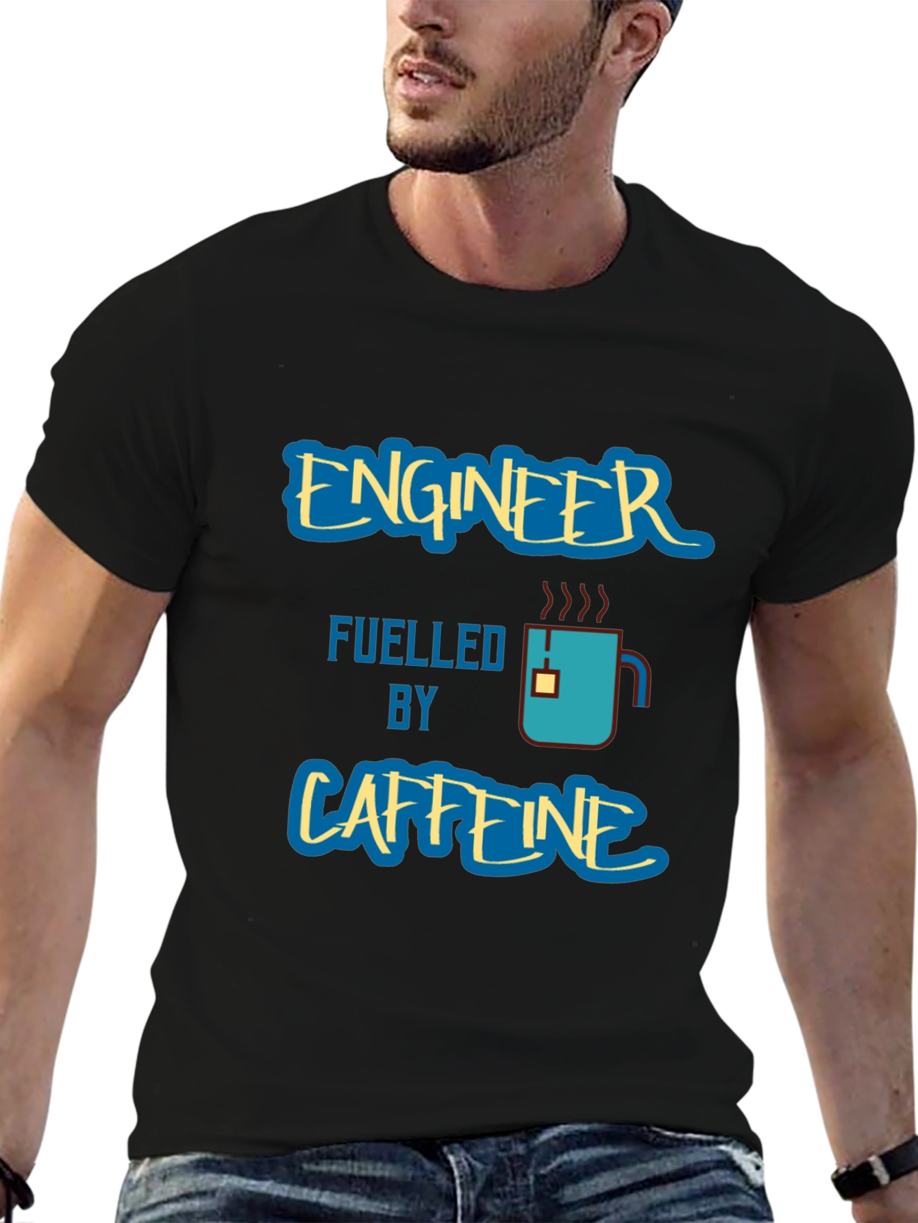Black Engineer Fuelled by Caffeine Graphic T-Shirt view 6