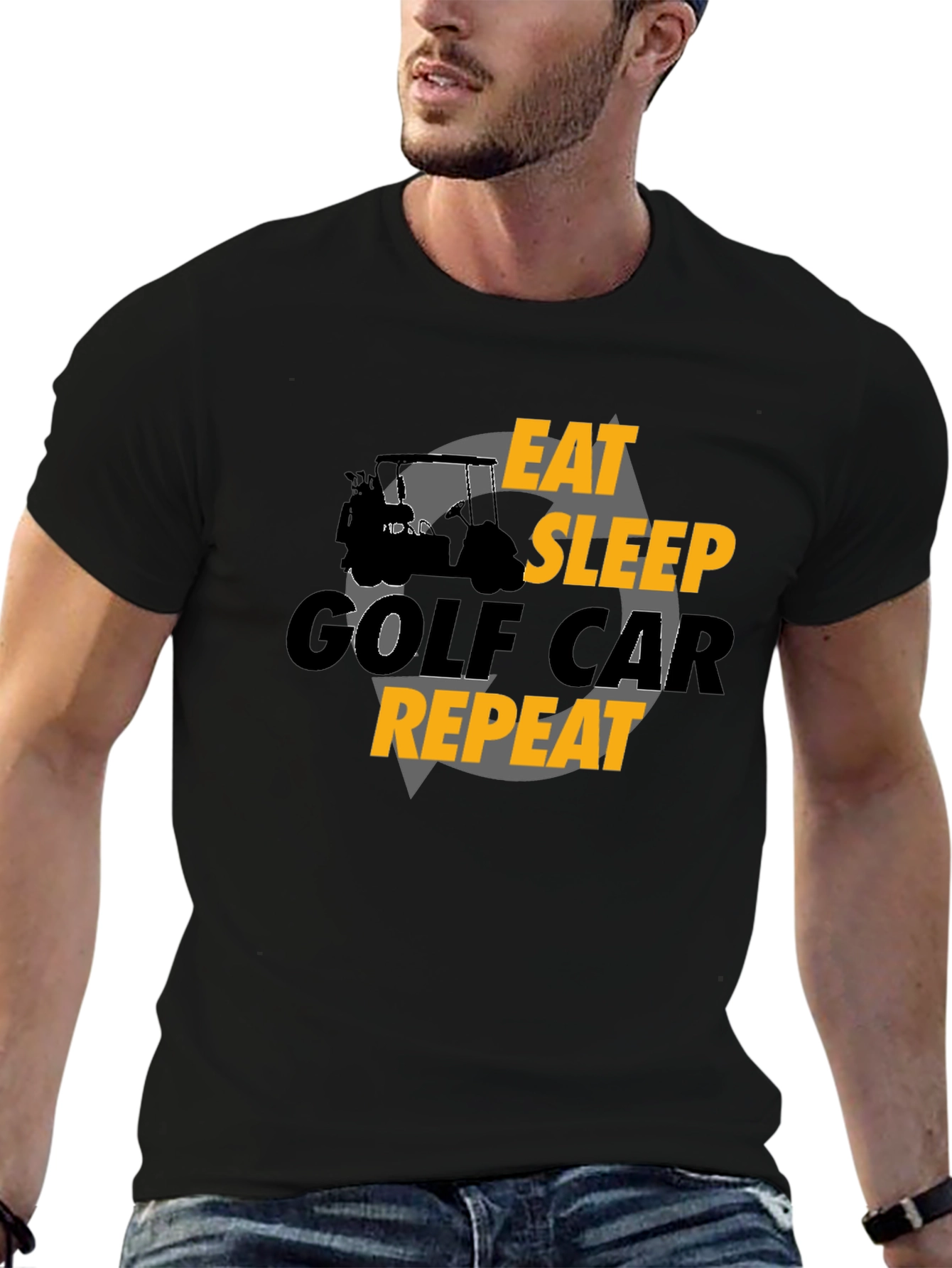 Black Eat Sleep Golf Car Repeat Black Graphic Tee view 6