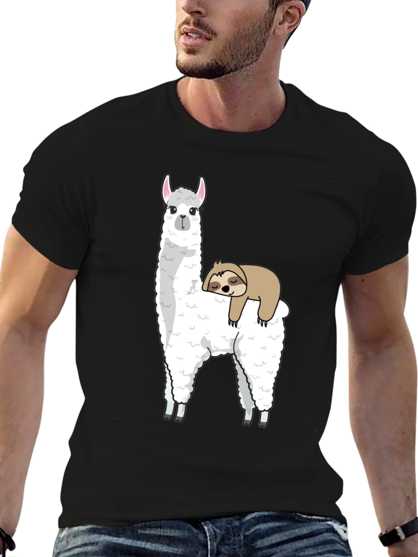 Black Llama and Sloth Graphic Tee view 6
