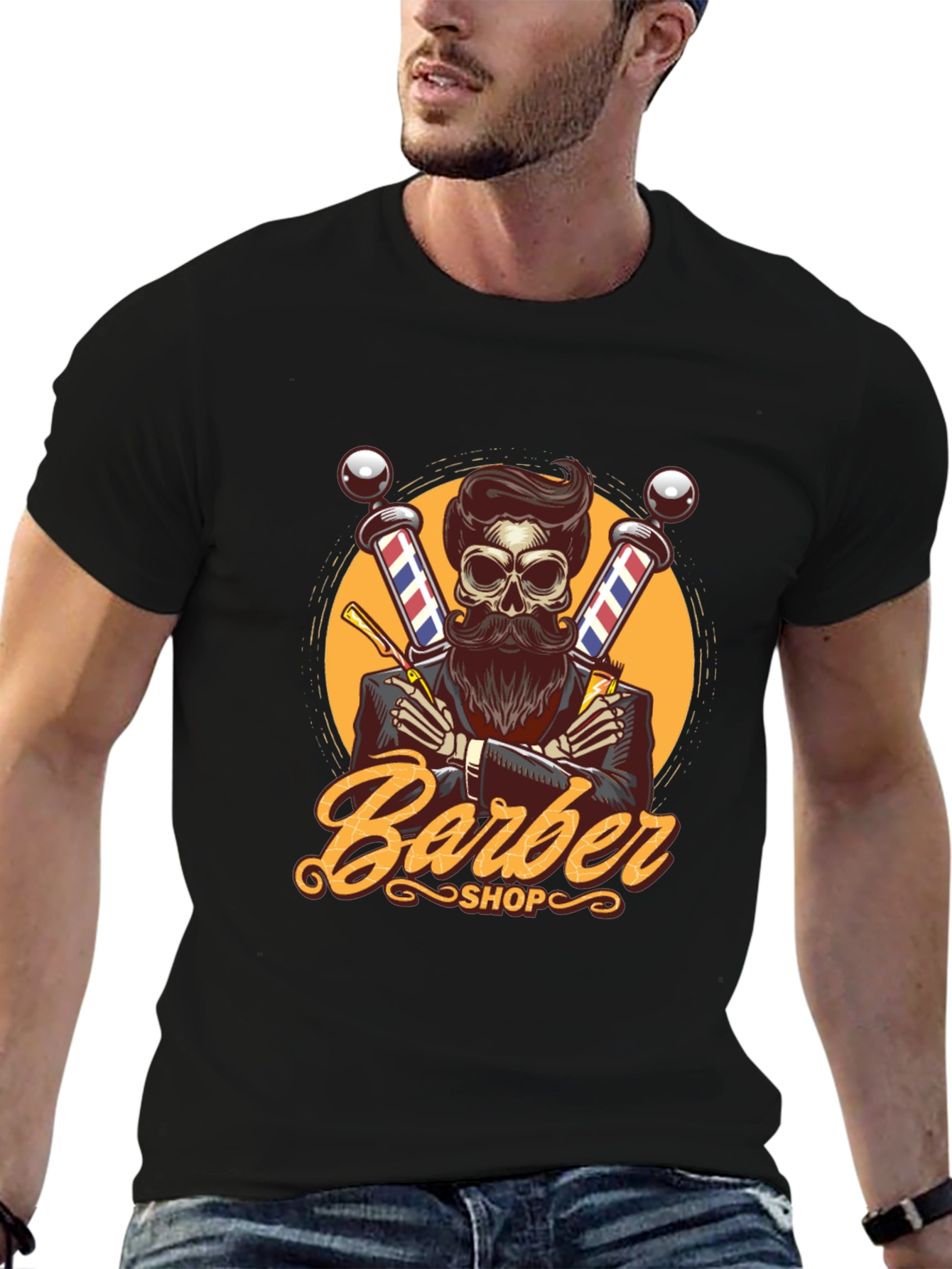 Black Barber Shop Skeleton Graphic Tee view 6