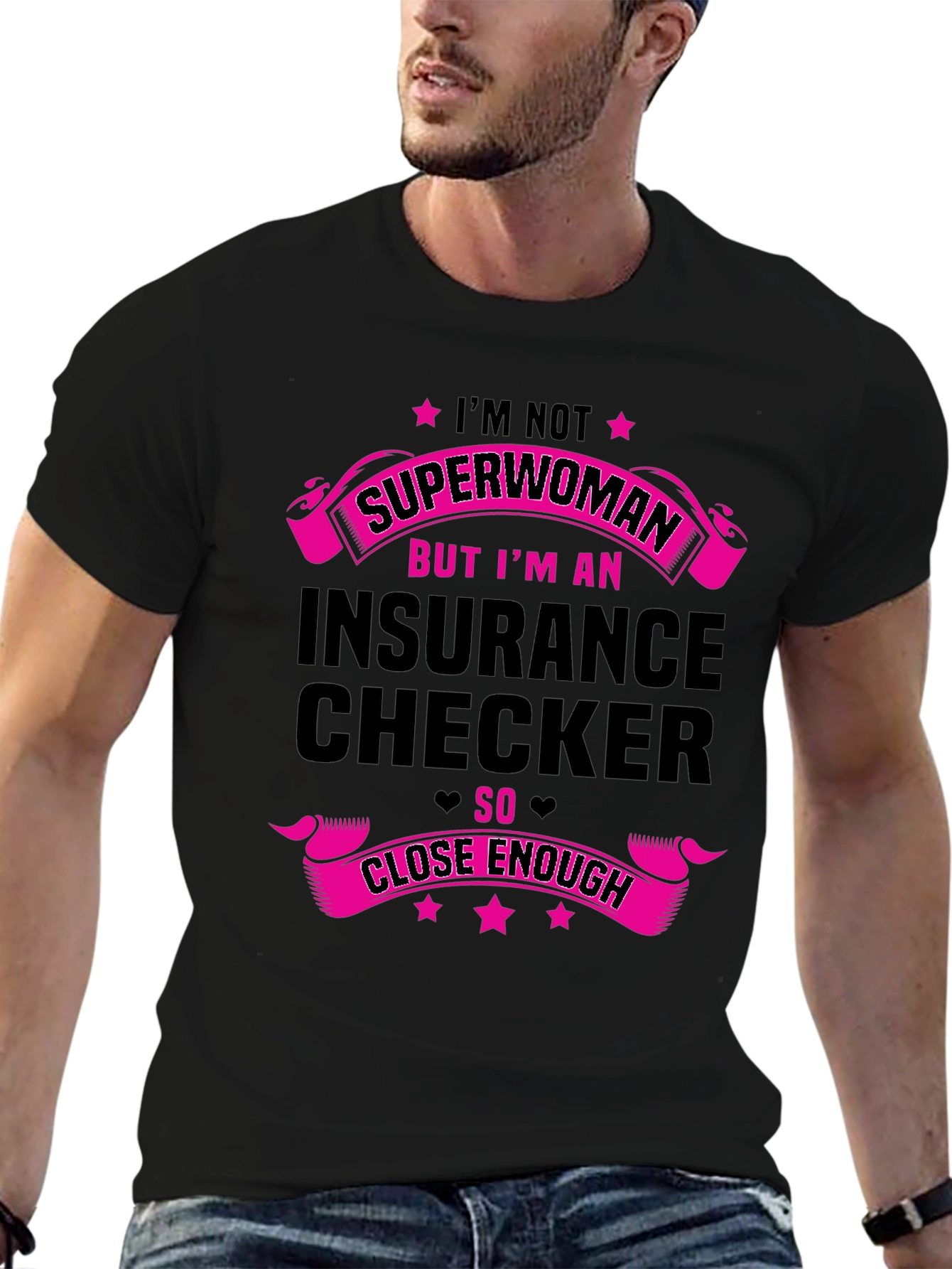 Black Insurance Checker Superwoman Funny T-Shirt view 6