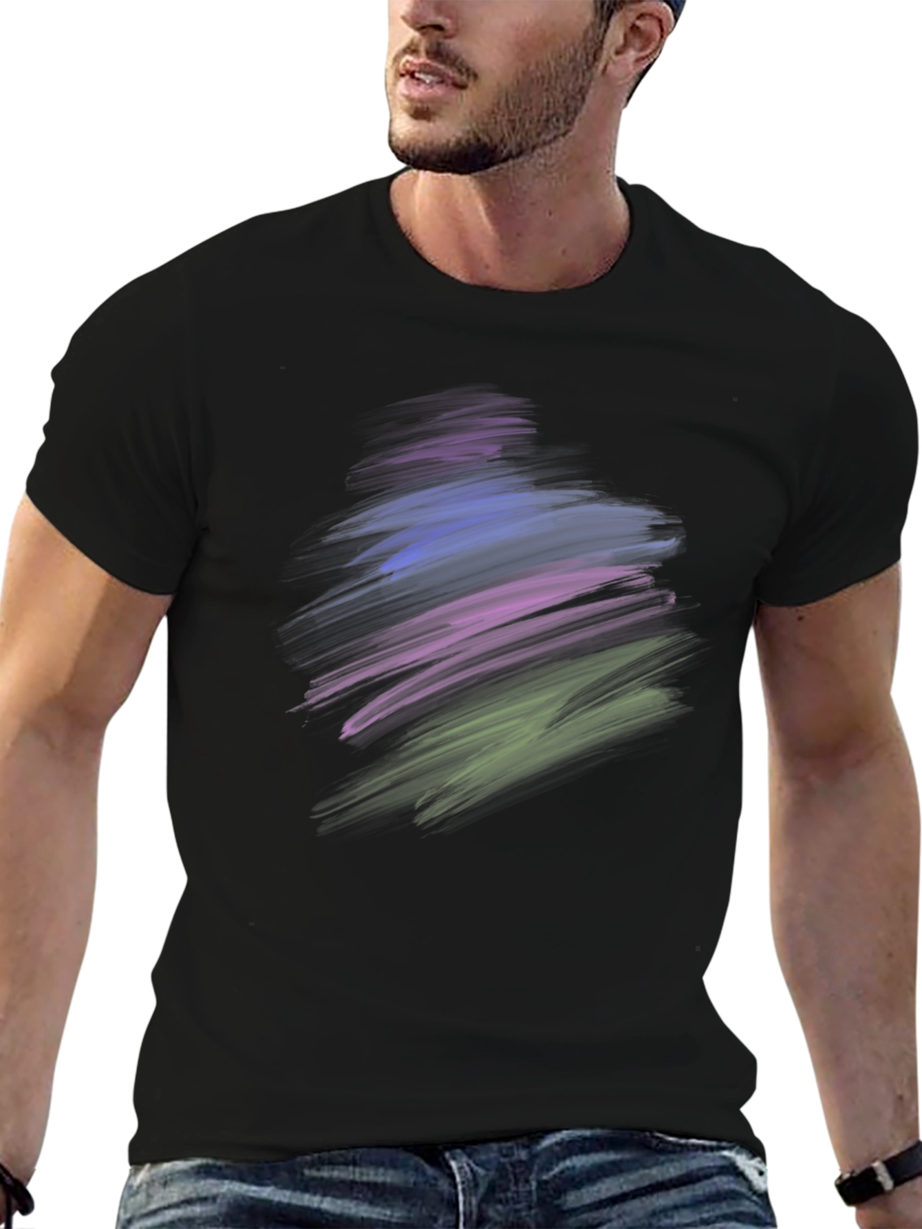Black Abstract Brush Stroke Graphic Black T-Shirt view 6