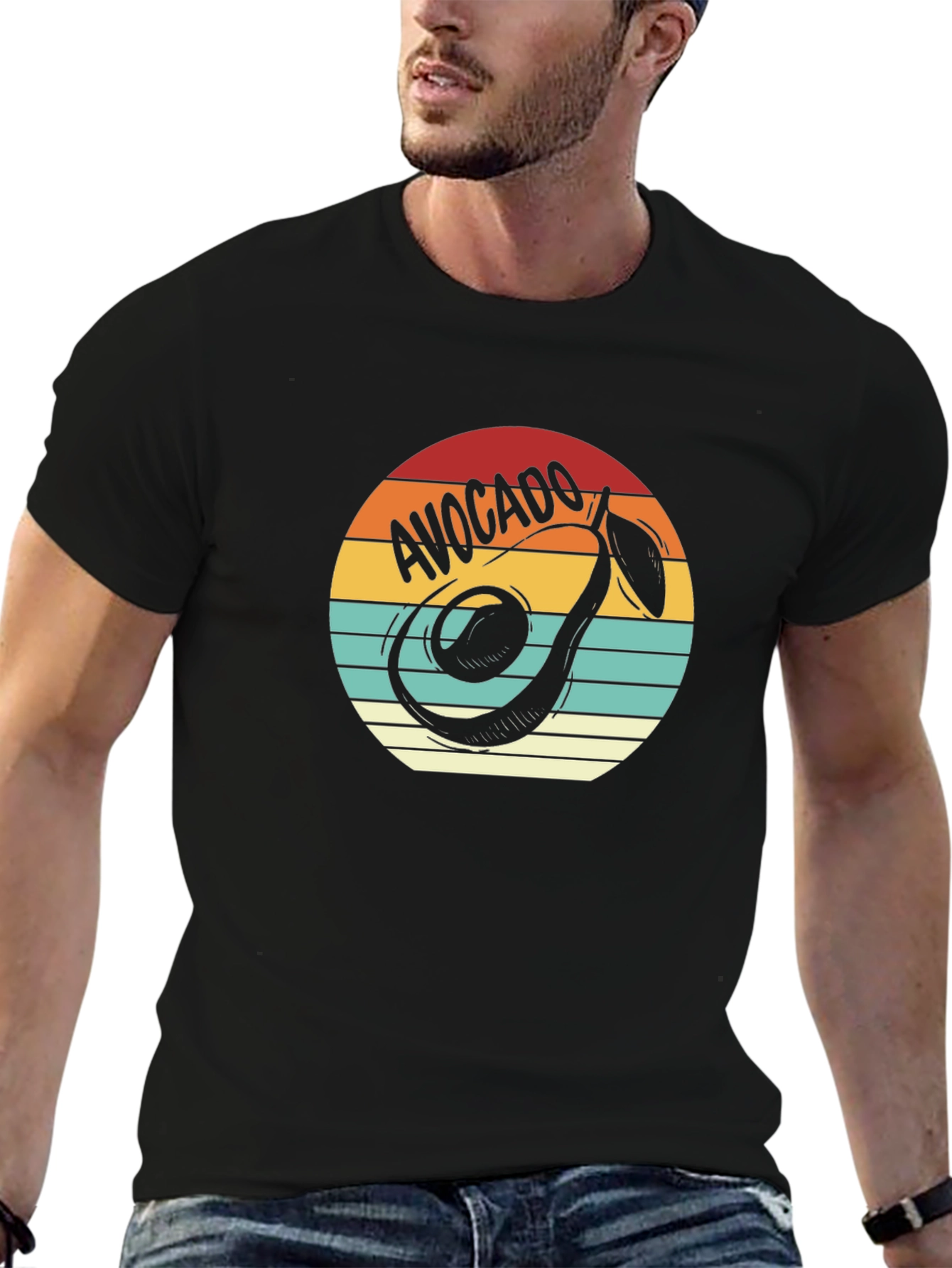 Black Avocado Retro Graphic Tee - Unisex Black T-Shirt view 6