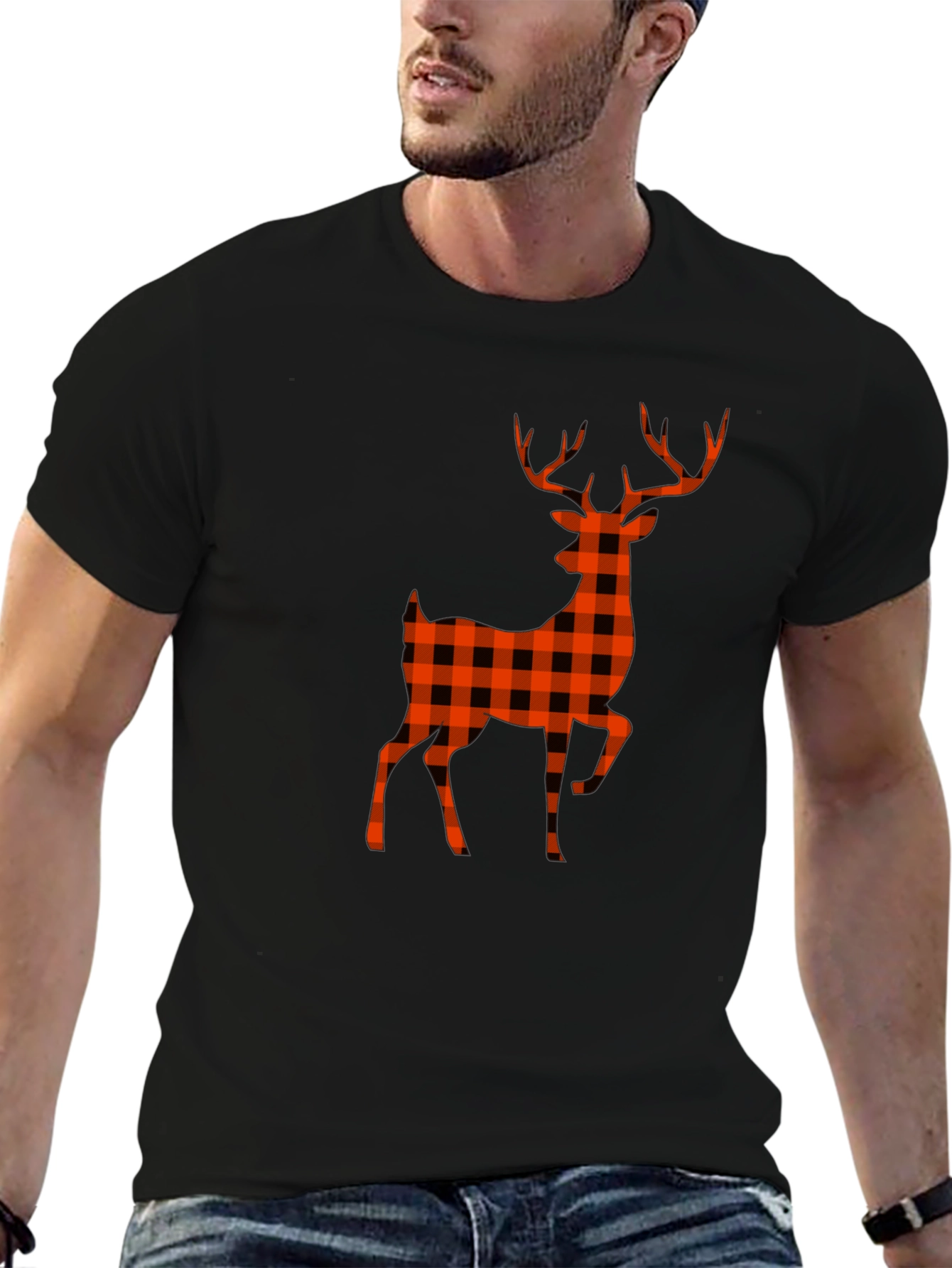 Black Buffalo Plaid Deer Graphic Tee - Black view 6