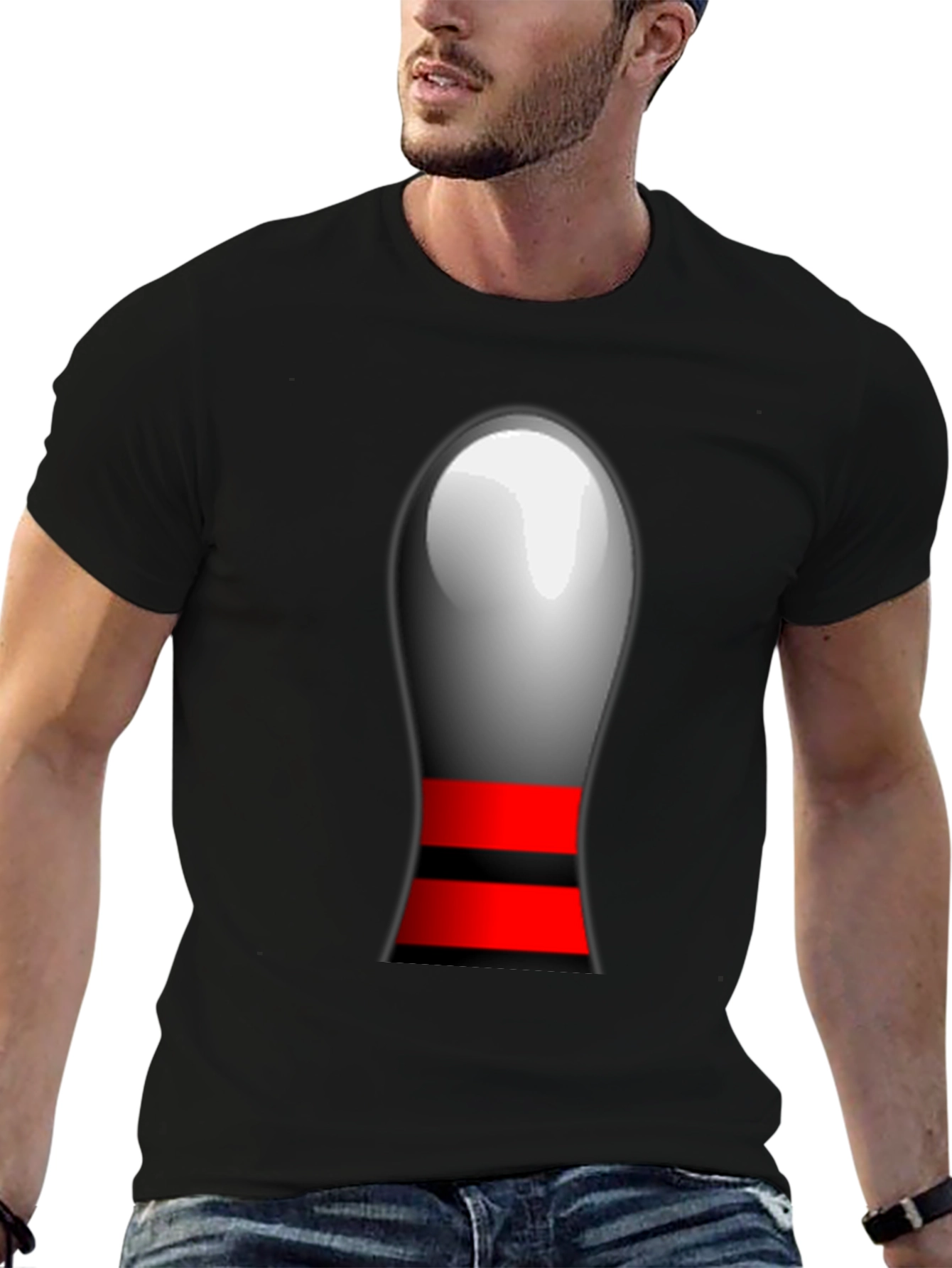 Black Novelty Bowling Pin Graphic T-Shirt view 6