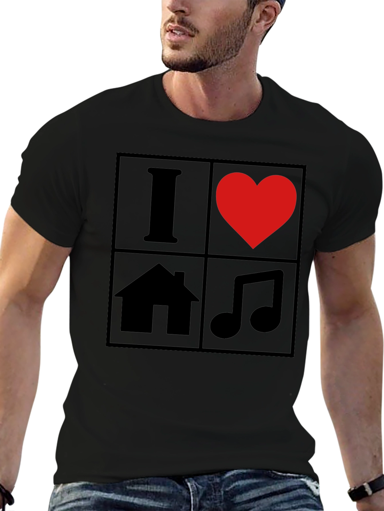 Black I Love House Music T-Shirt - Black Graphic Tee view 6