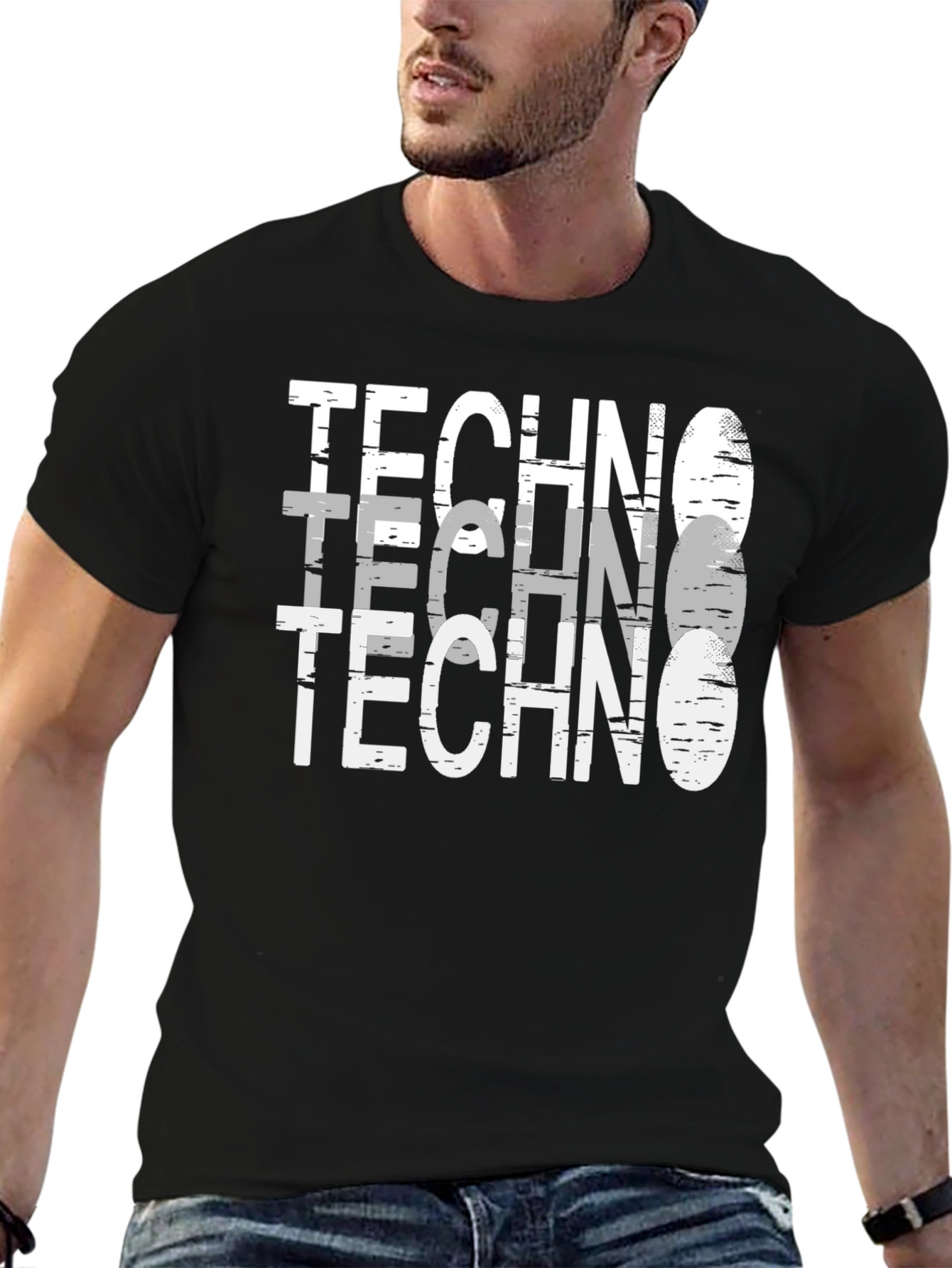 Black Techno Graphic Print Men's Black T-Shirt view 6
