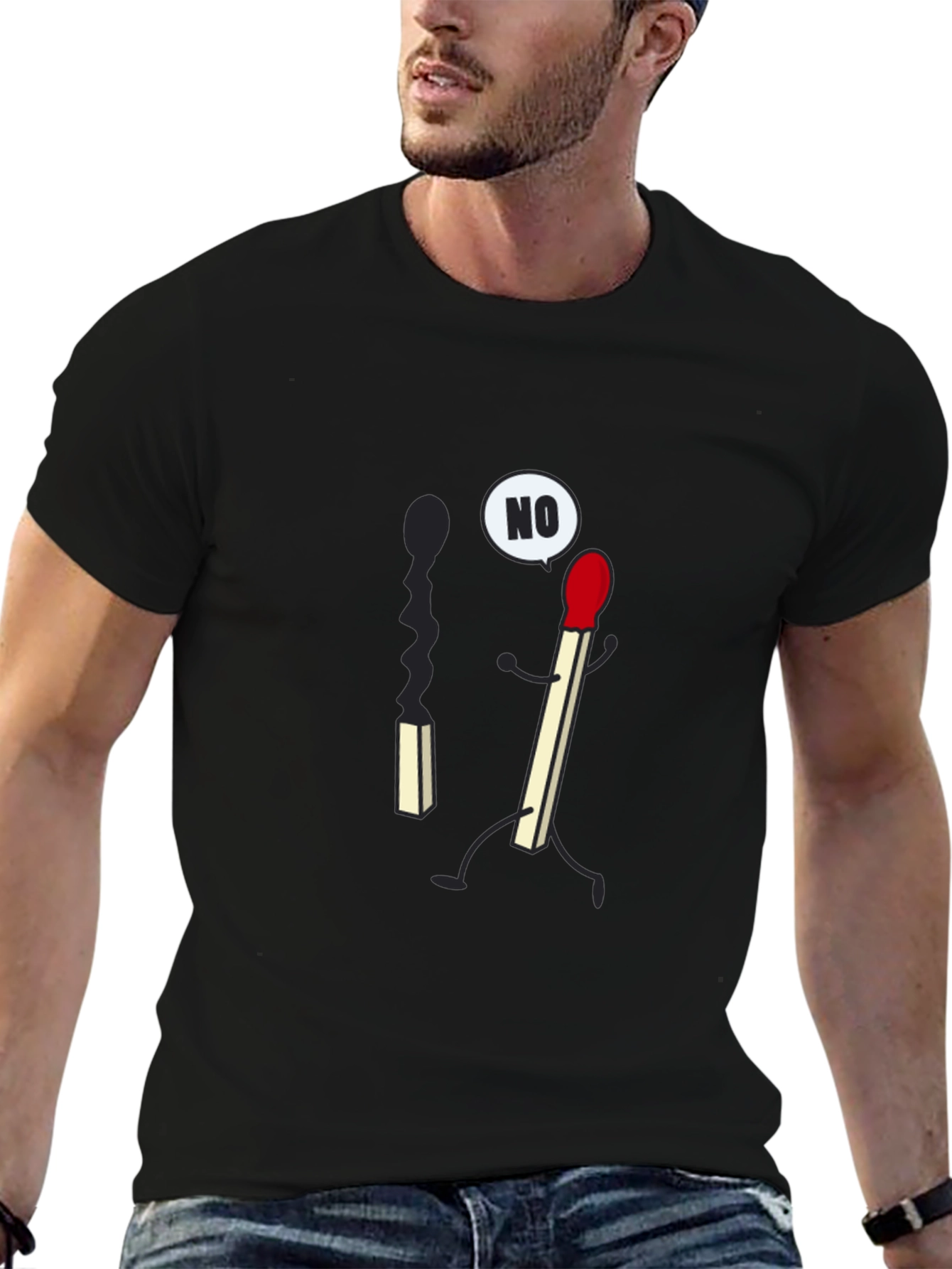 Black Funny Matchstick T-Shirt - Say No To Burning Out! view 6