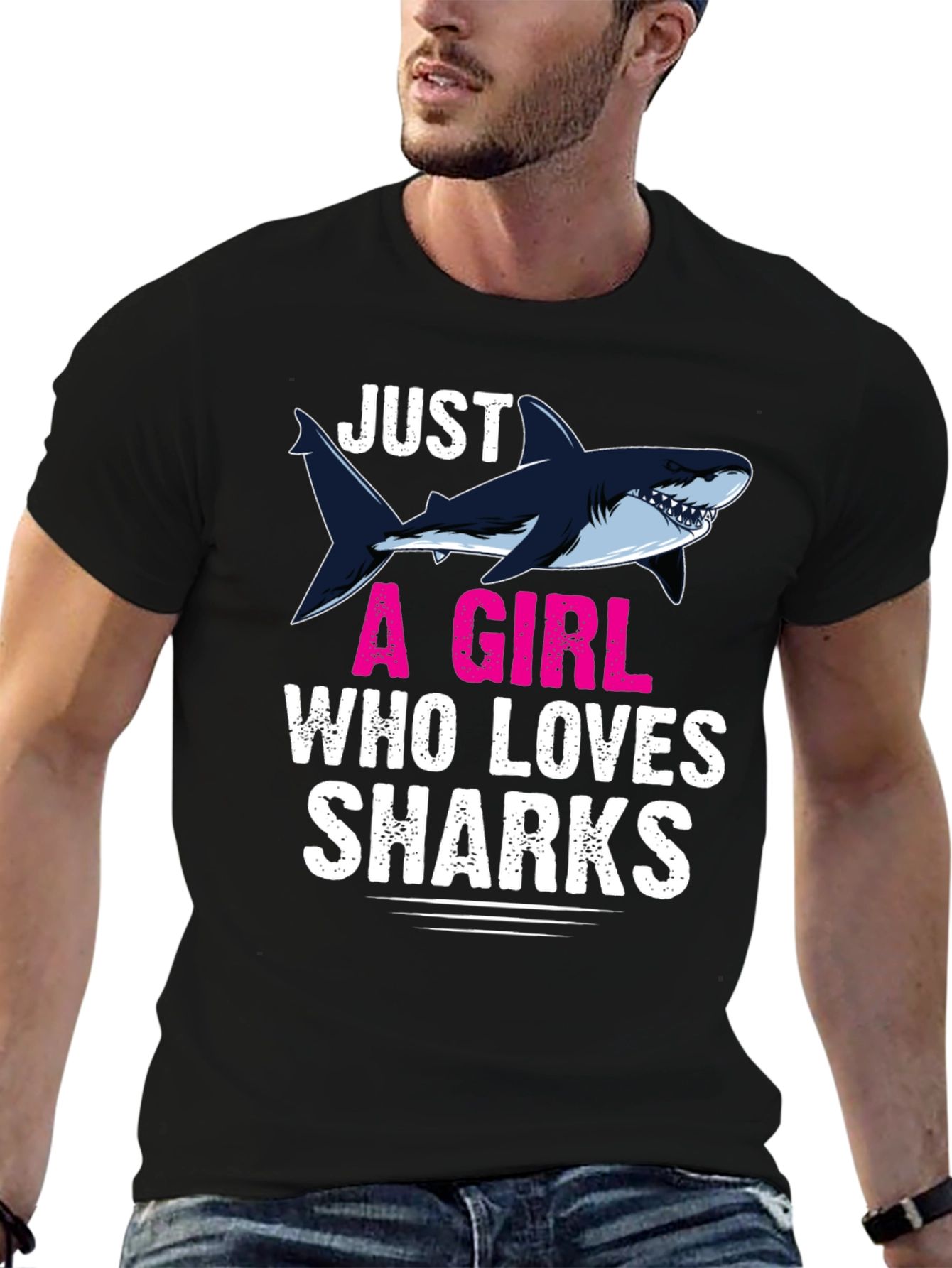 Black Just A Girl Who Loves Sharks Graphic T-Shirt view 6