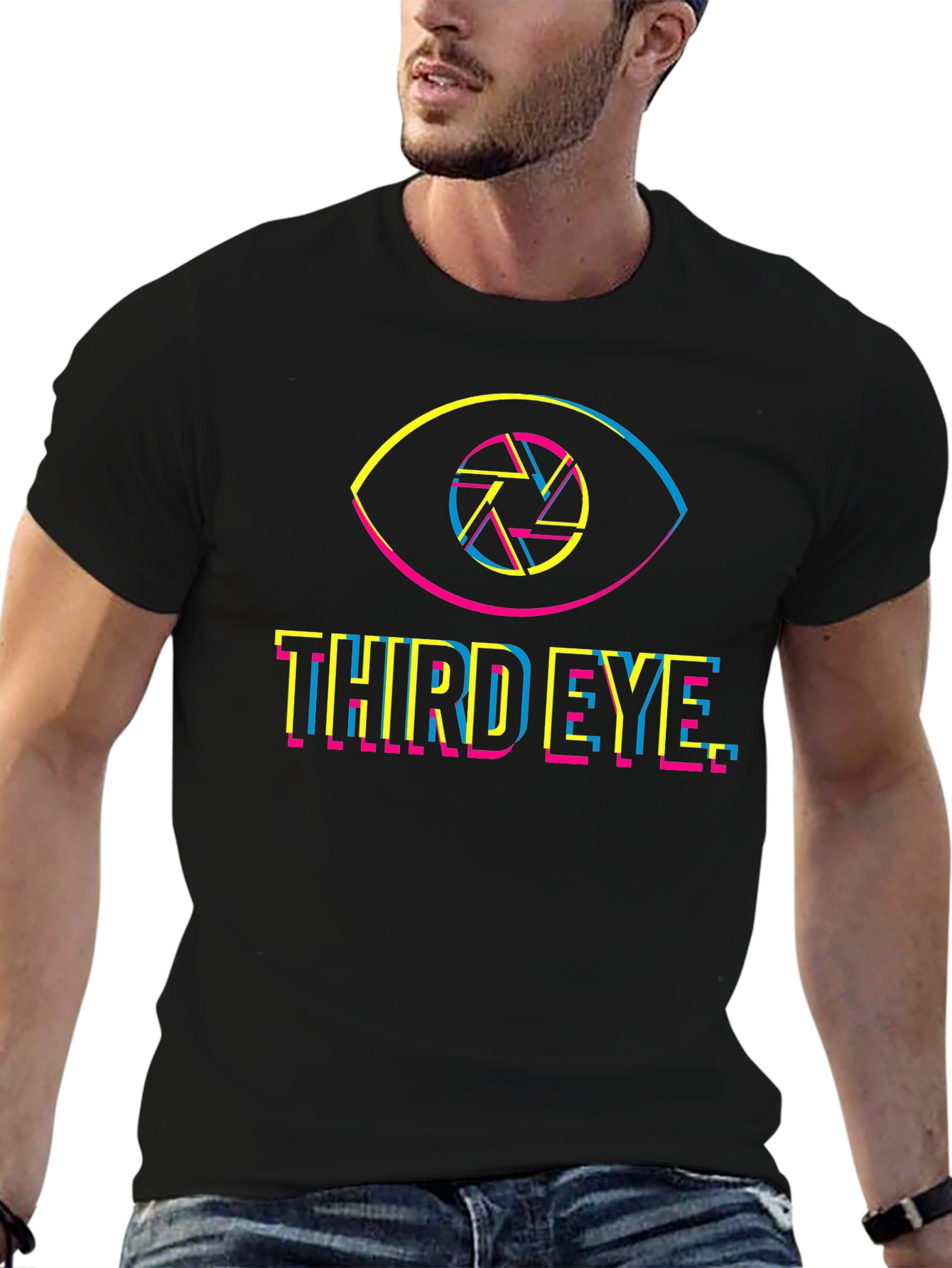 Black Third Eye Graphic Tee - Black Cotton T-Shirt view 6