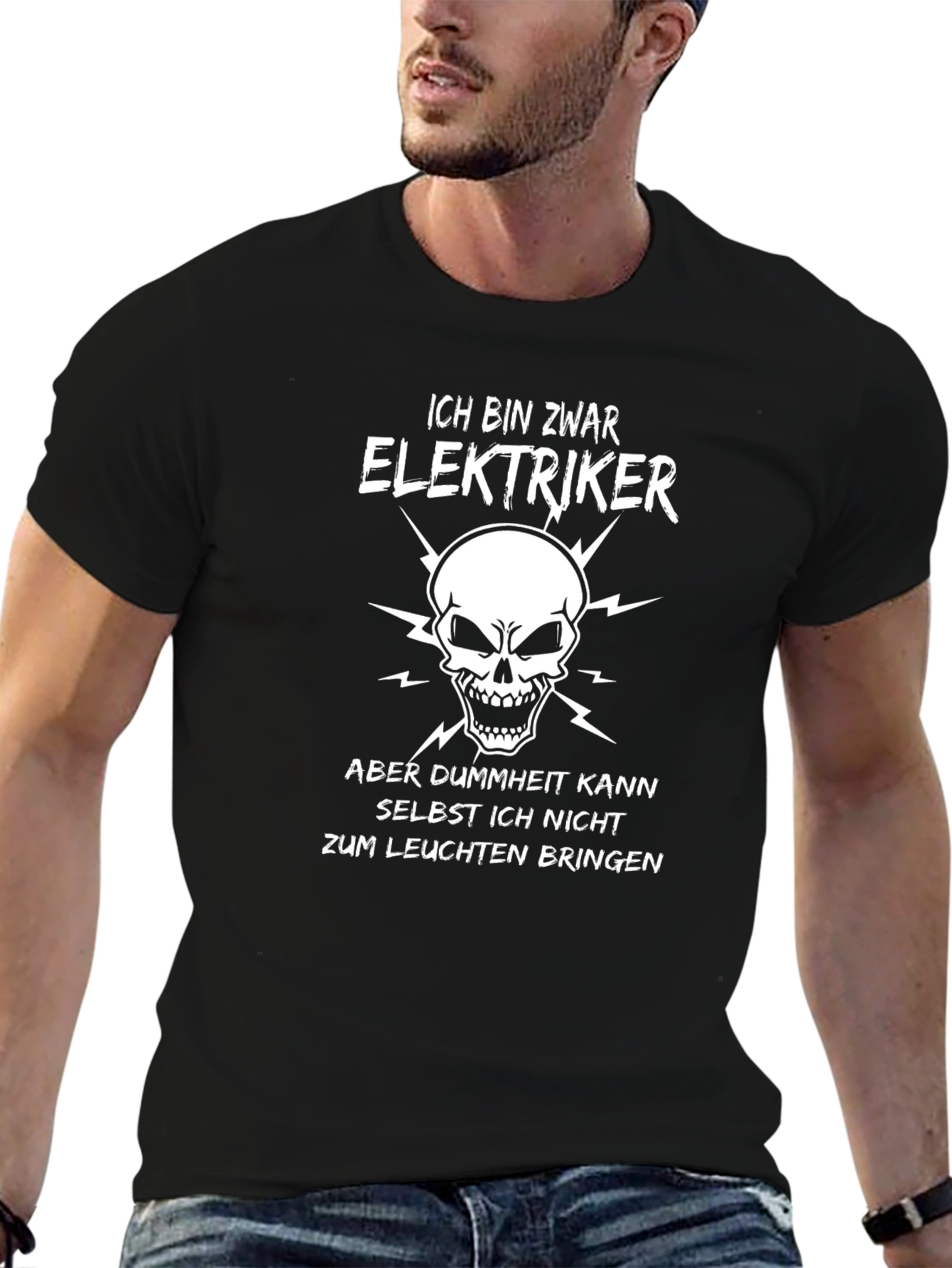 Black Electrician Skull Graphic T-Shirt - Humorous Slogan Tee view 6