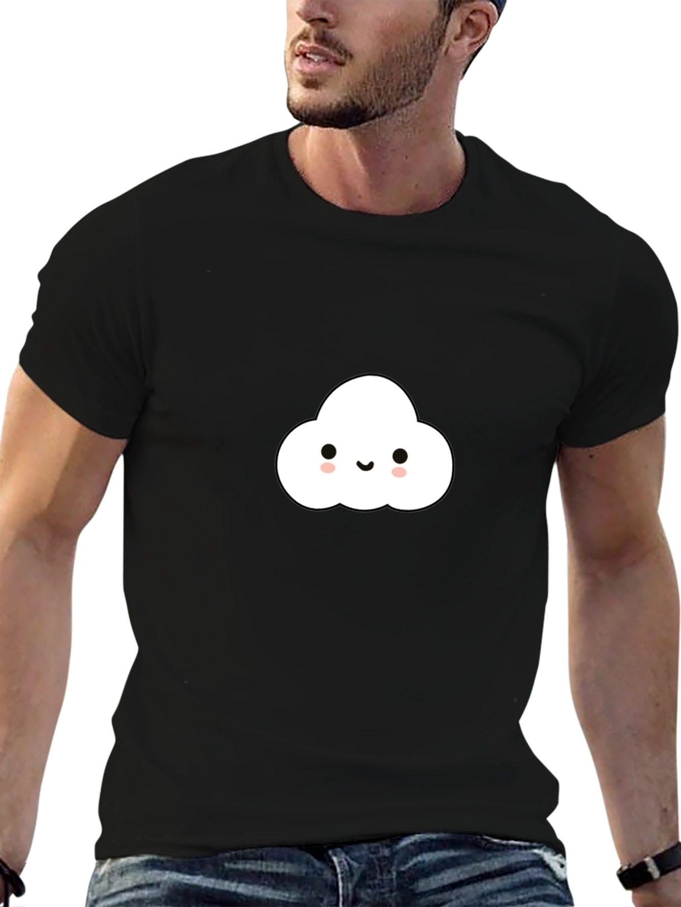 Black Cute Cloud Graphic Tee - Black Cotton Comfort view 6