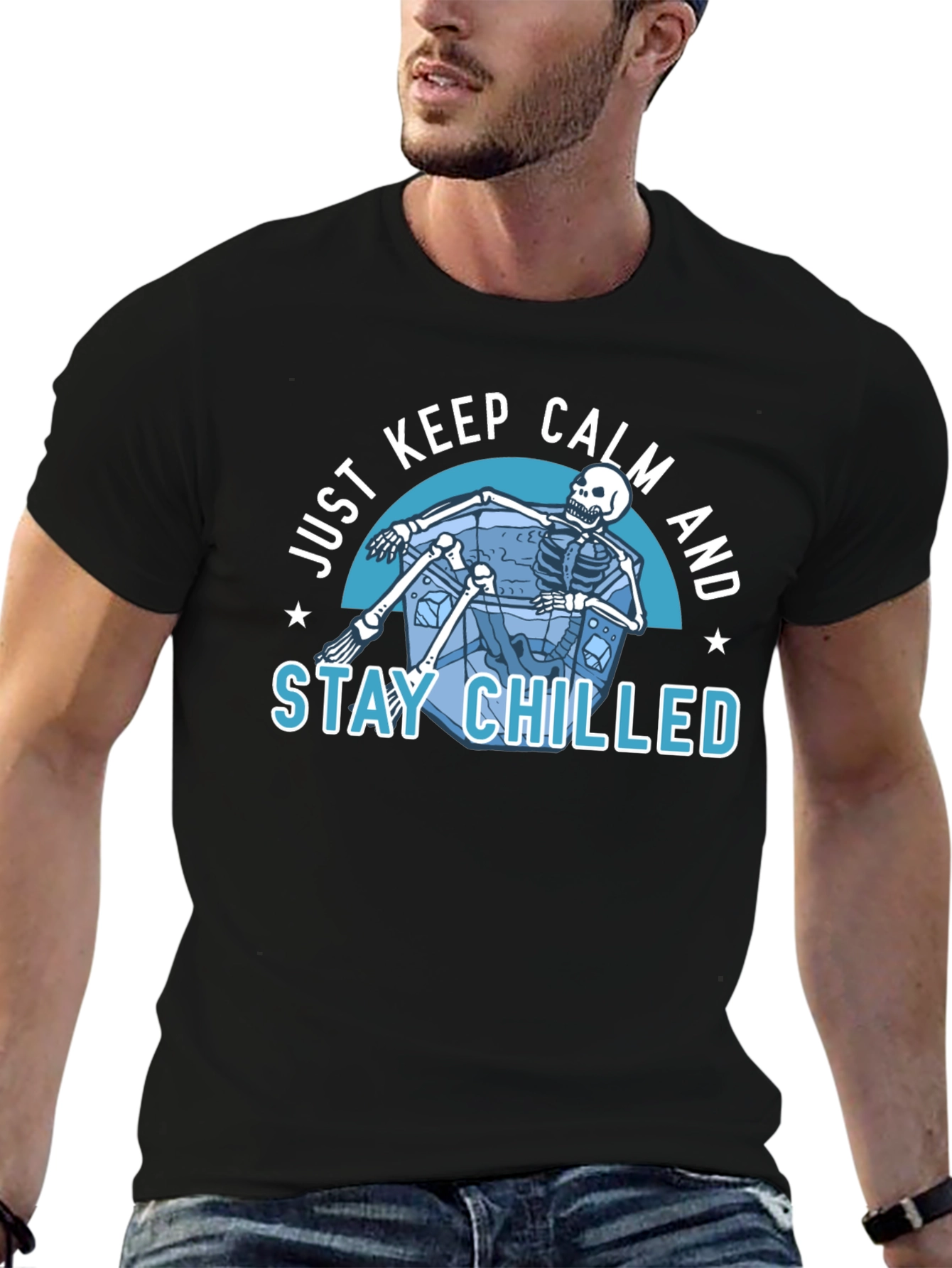 Black Just Keep Calm & Stay Chilled Skeleton T-Shirt view 6