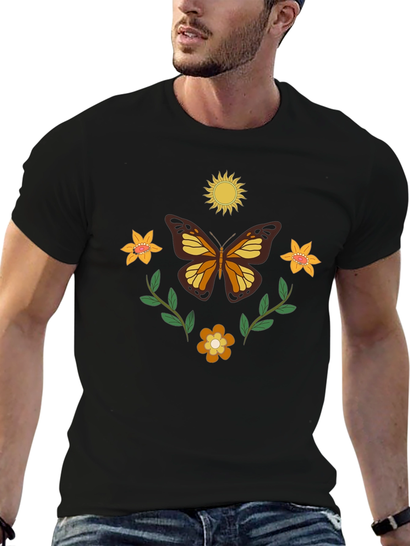 Black Butterfly Floral Graphic Tee view 6