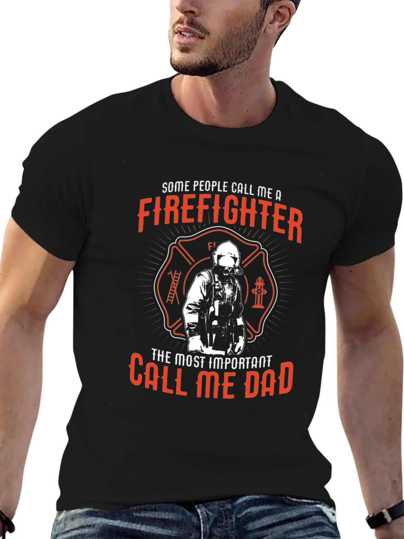 Black Firefighter Dad T-Shirt view 6