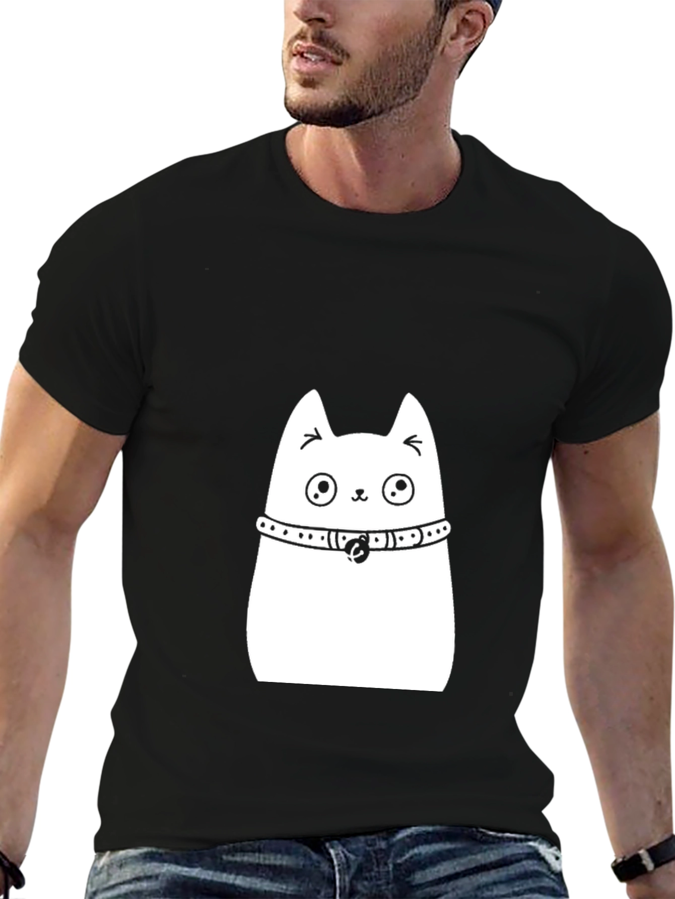 Black Cute Cat Graphic Tee - Black view 6