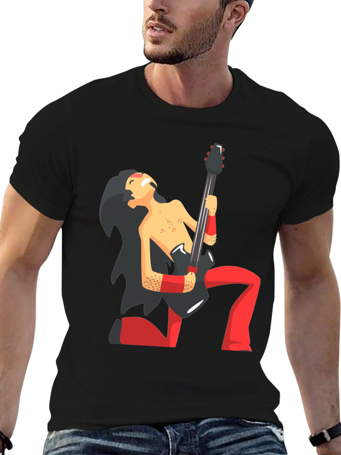 Black Cartoon Rocker Graphic Black T-Shirt view 6