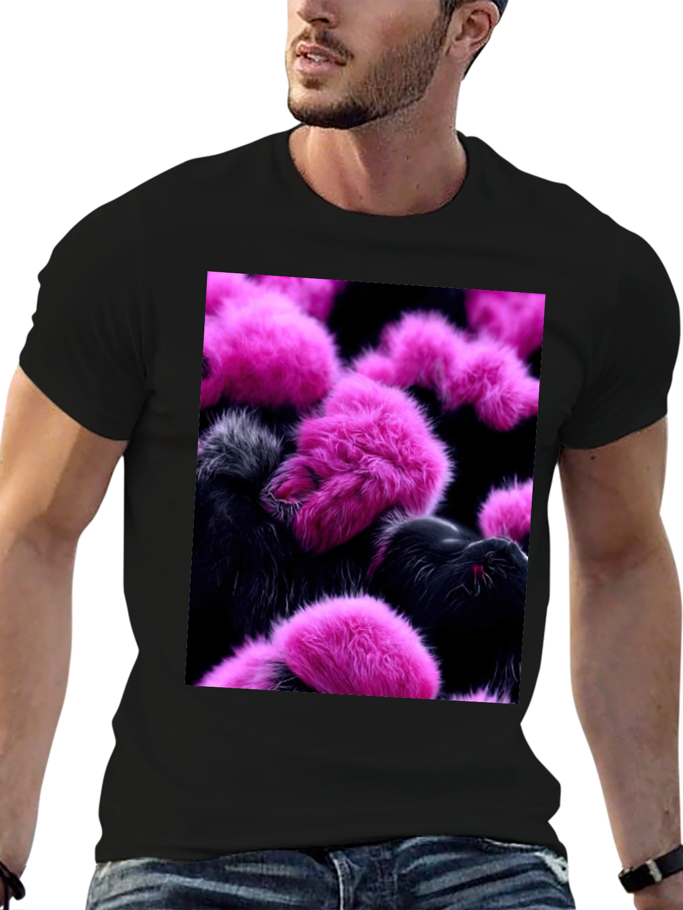 Black Fluffy Pink and Black T-Shirt view 6