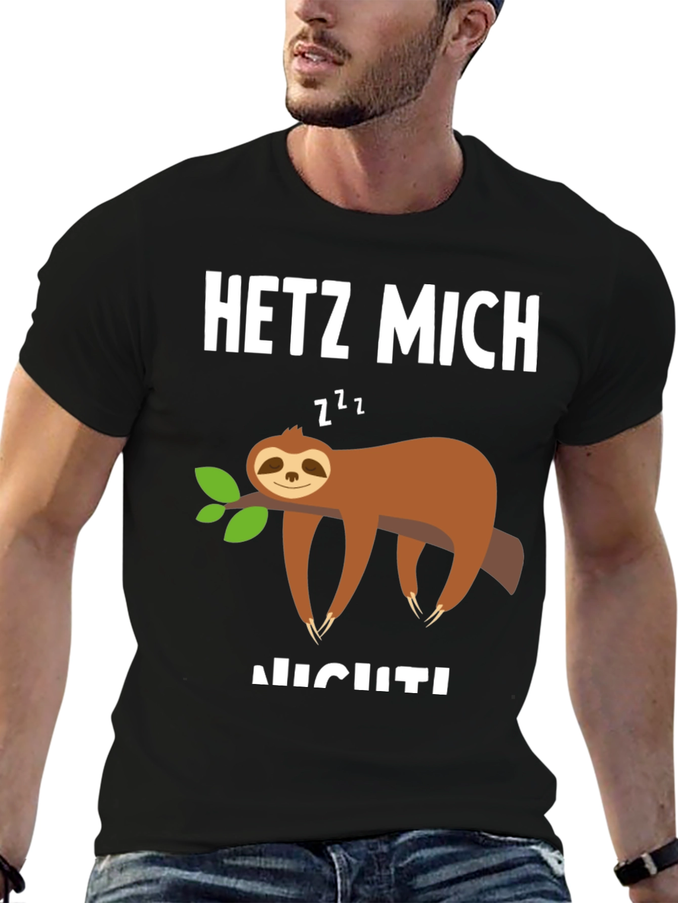 Black Sloth Graphic T-Shirt - 'Hetz Mich Nicht' - Unisex view 6