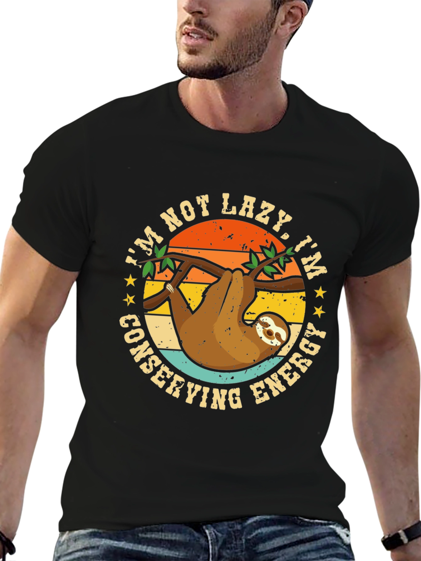 Black I'm Not Lazy Sloth Graphic Tee view 6
