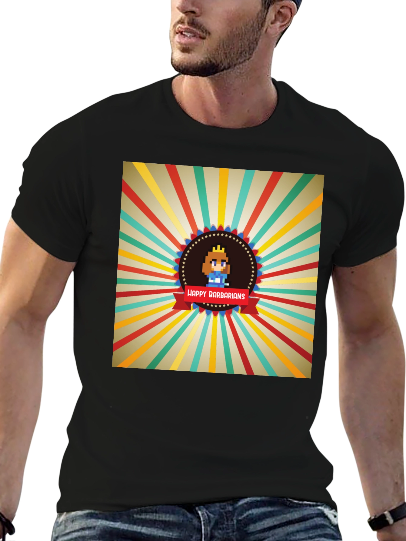 Black Happy Barbarians Pixel Art Graphic Tee view 6