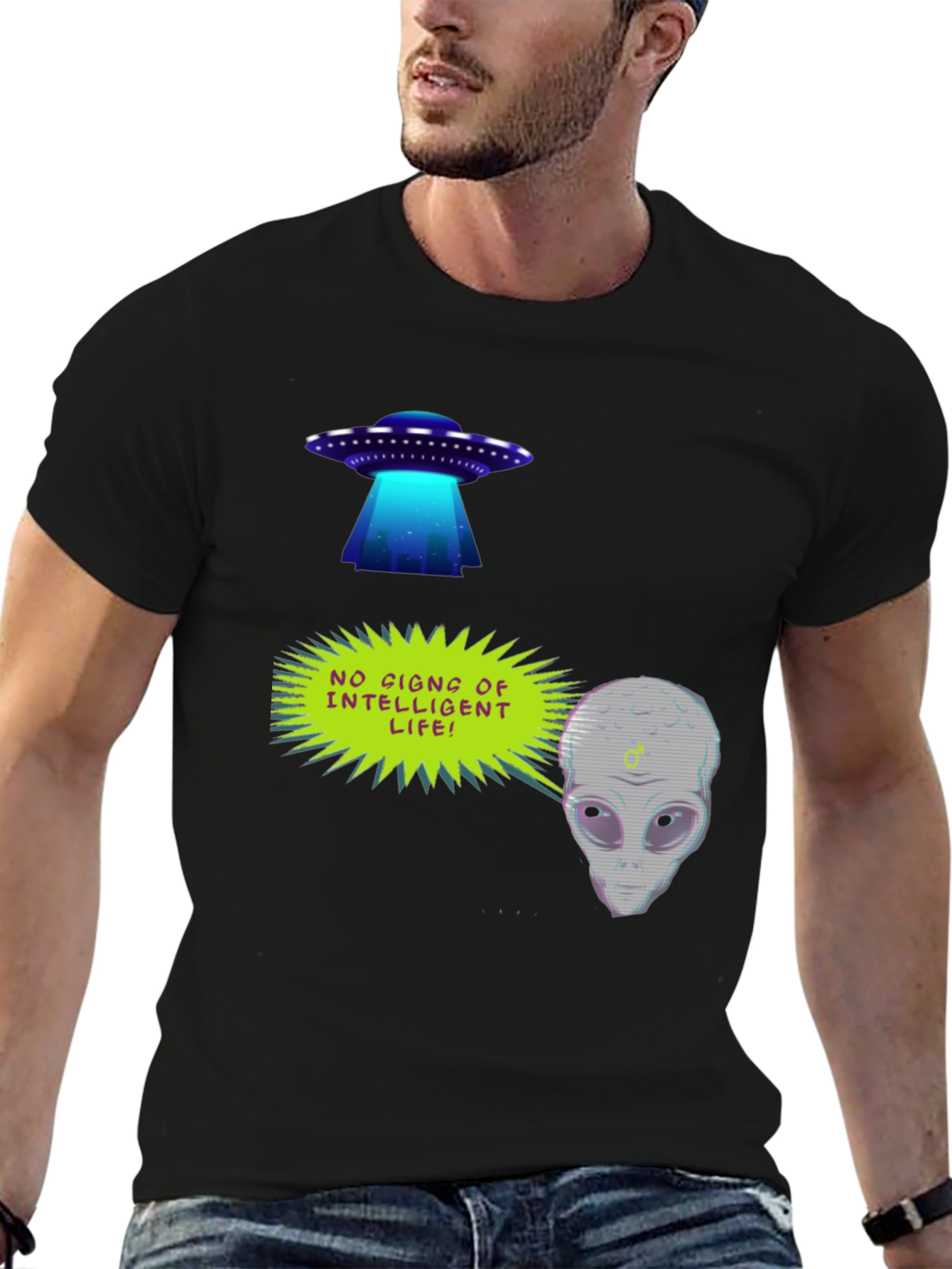 Black UFO Alien Graphic T-Shirt - No Signs of Intelligent Life! view 6